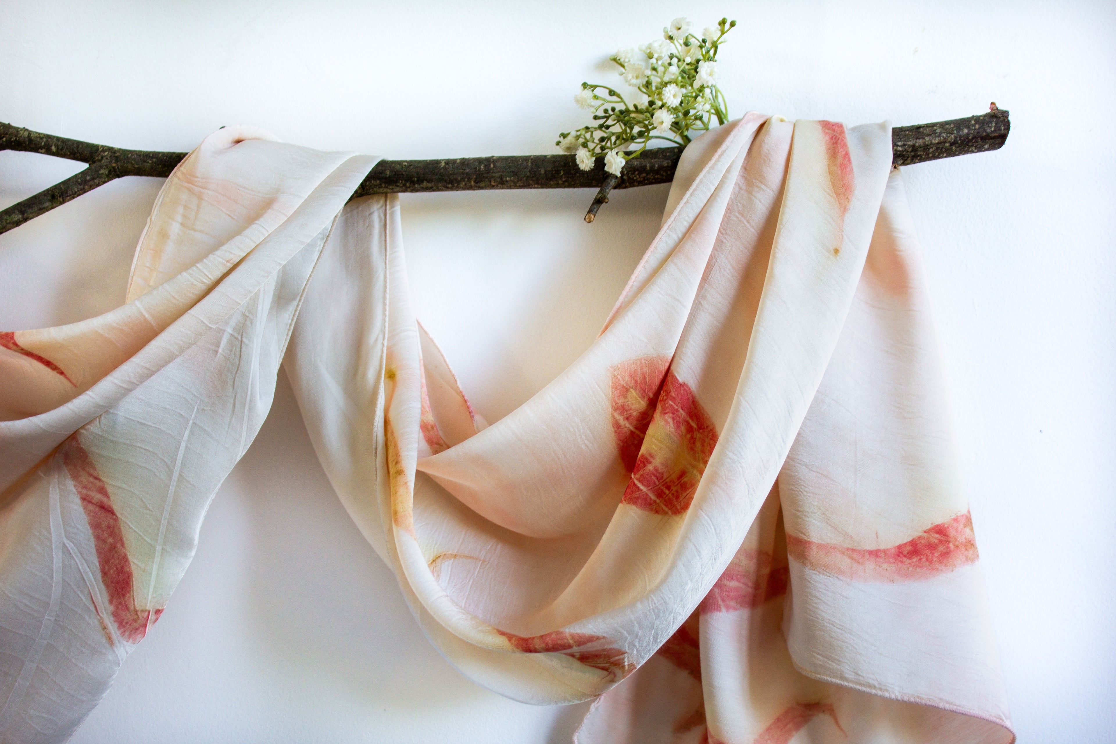 Peach Eucalyptus Silk Scarf Eco-Printed