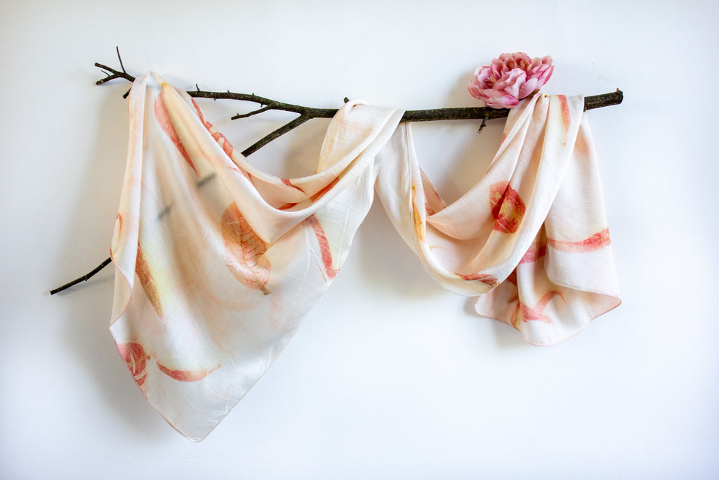 Peach Eucalyptus Silk Scarf Eco-Printed