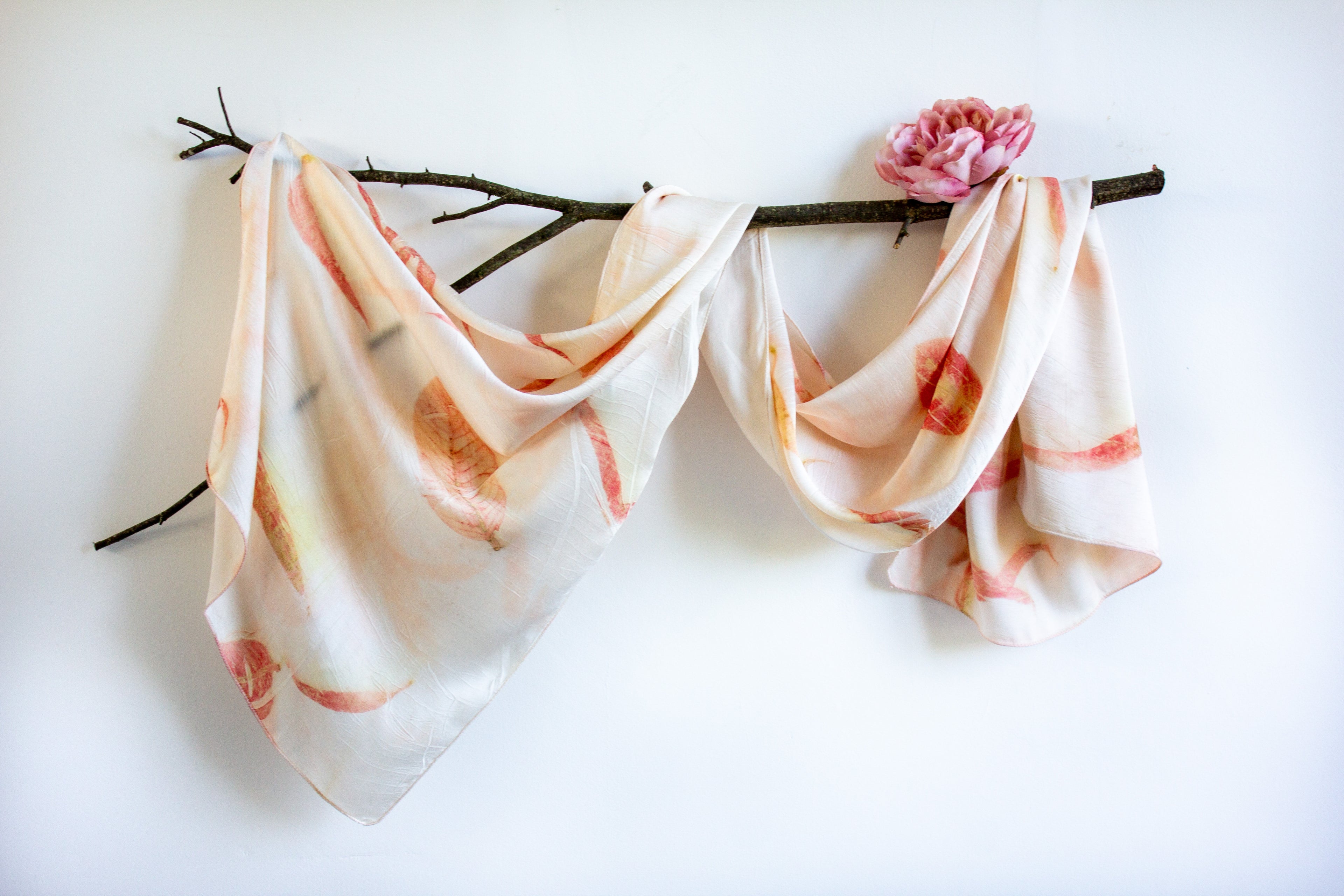 Peach Eucalyptus Silk Scarf Eco-Printed