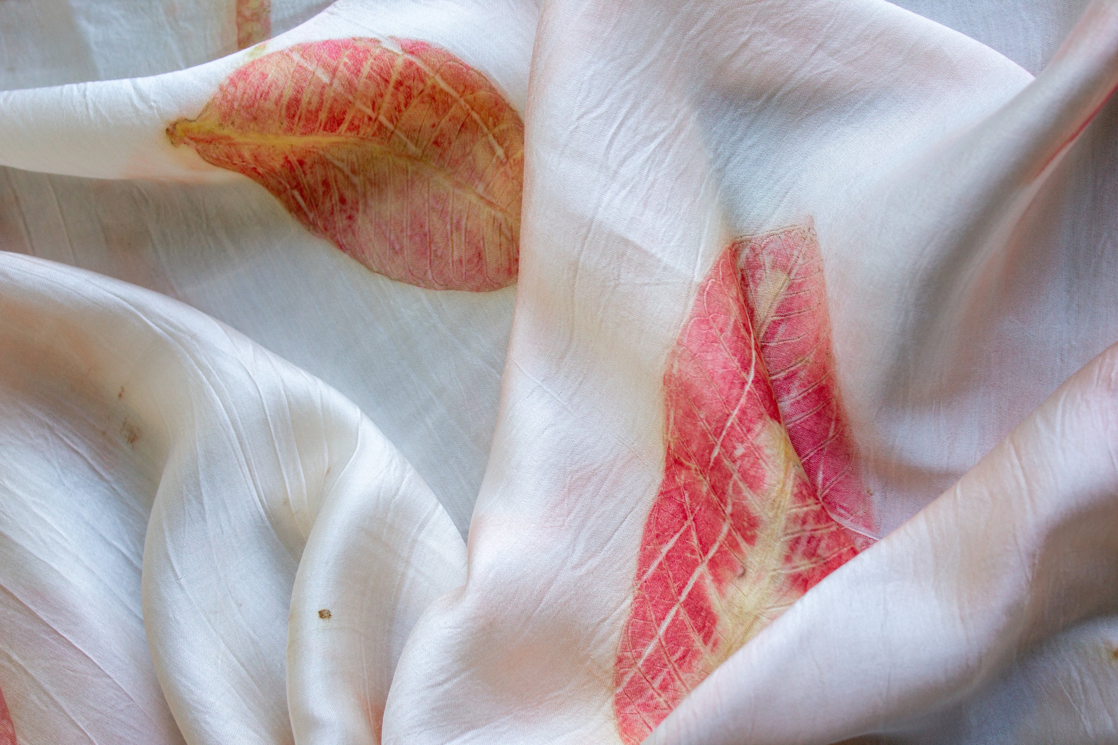 Peach Eucalyptus Silk Scarf Eco-Printed