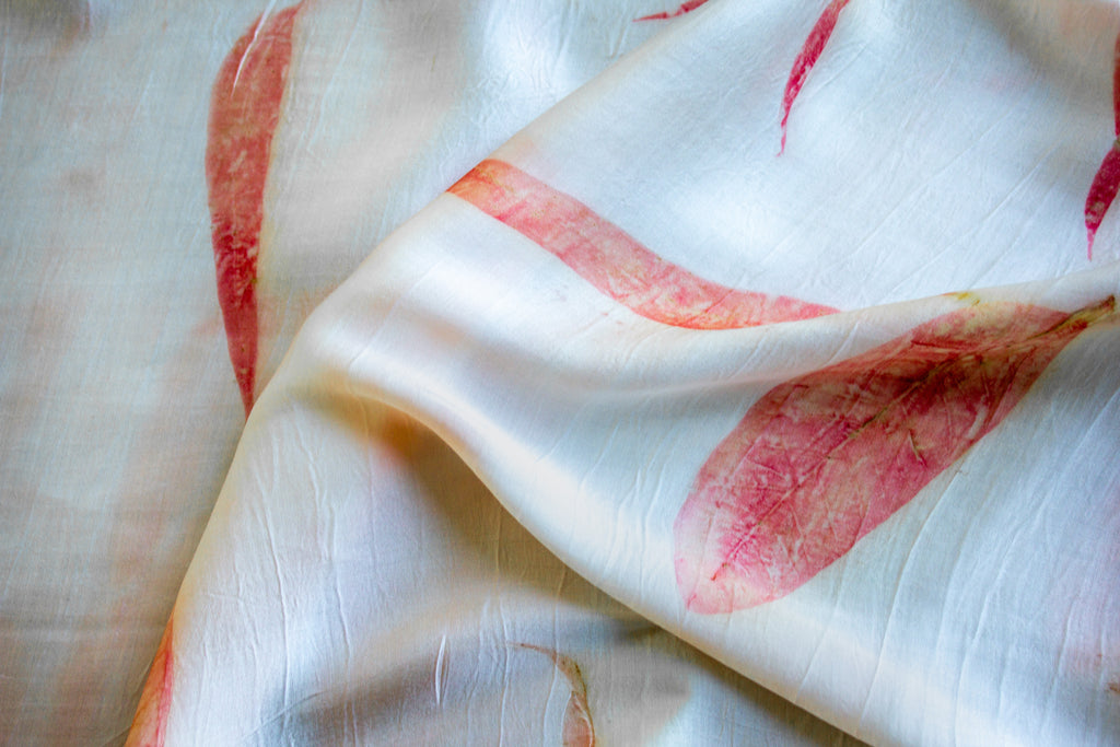 Peach Eucalyptus Silk Scarf Eco-Printed