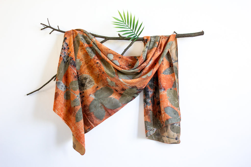 Orange Cotton Scarf: Eco-Friendly Botanical Print