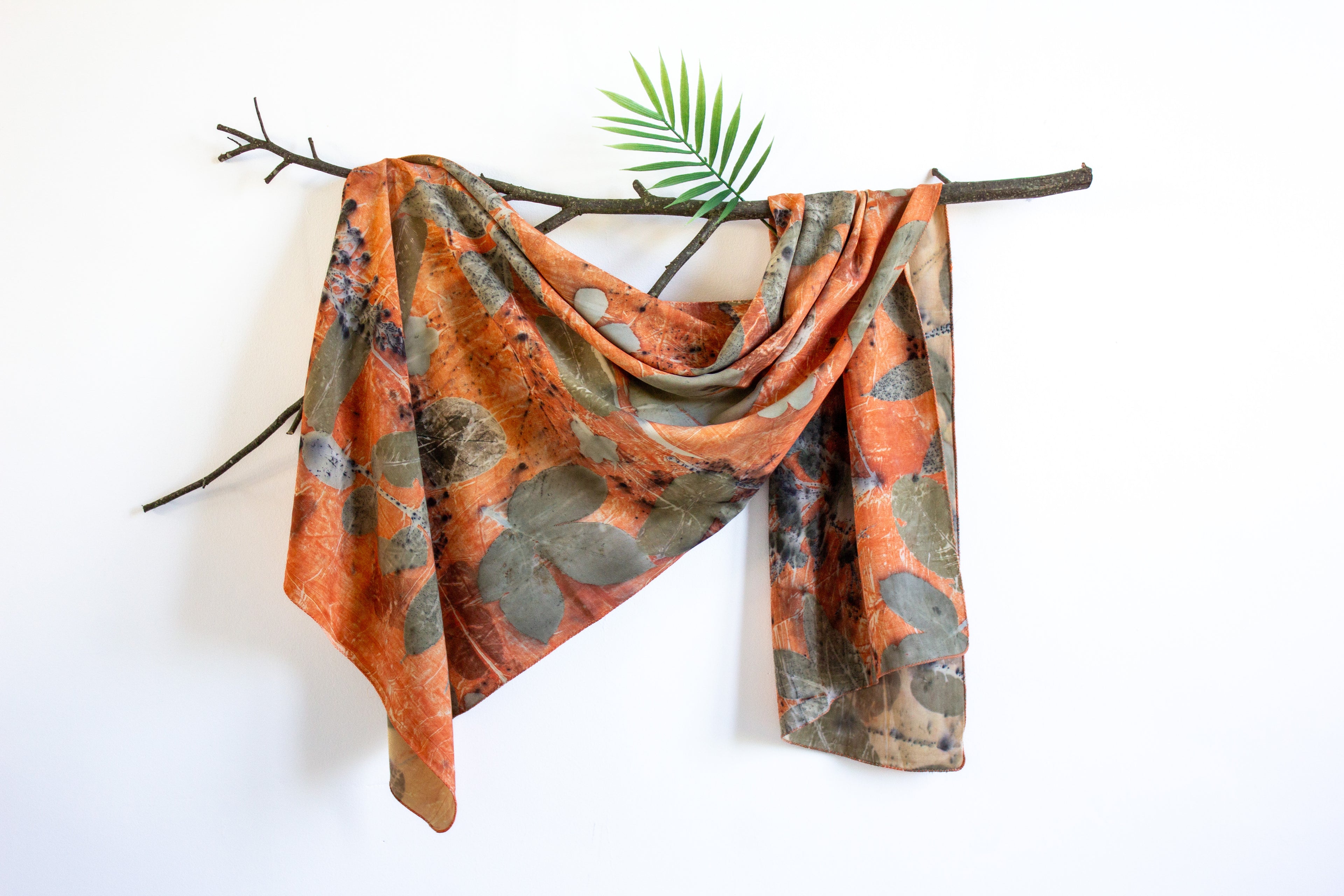 Orange Cotton Scarf: Eco-Friendly Botanical Print