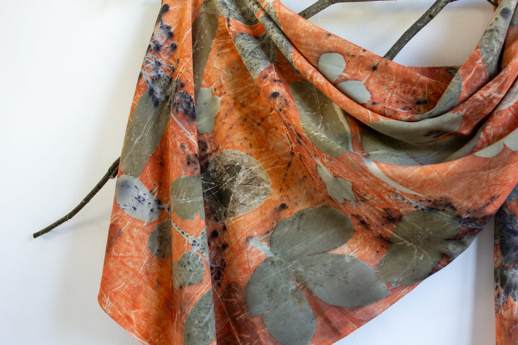 Orange Cotton Scarf: Eco-Friendly Botanical Print