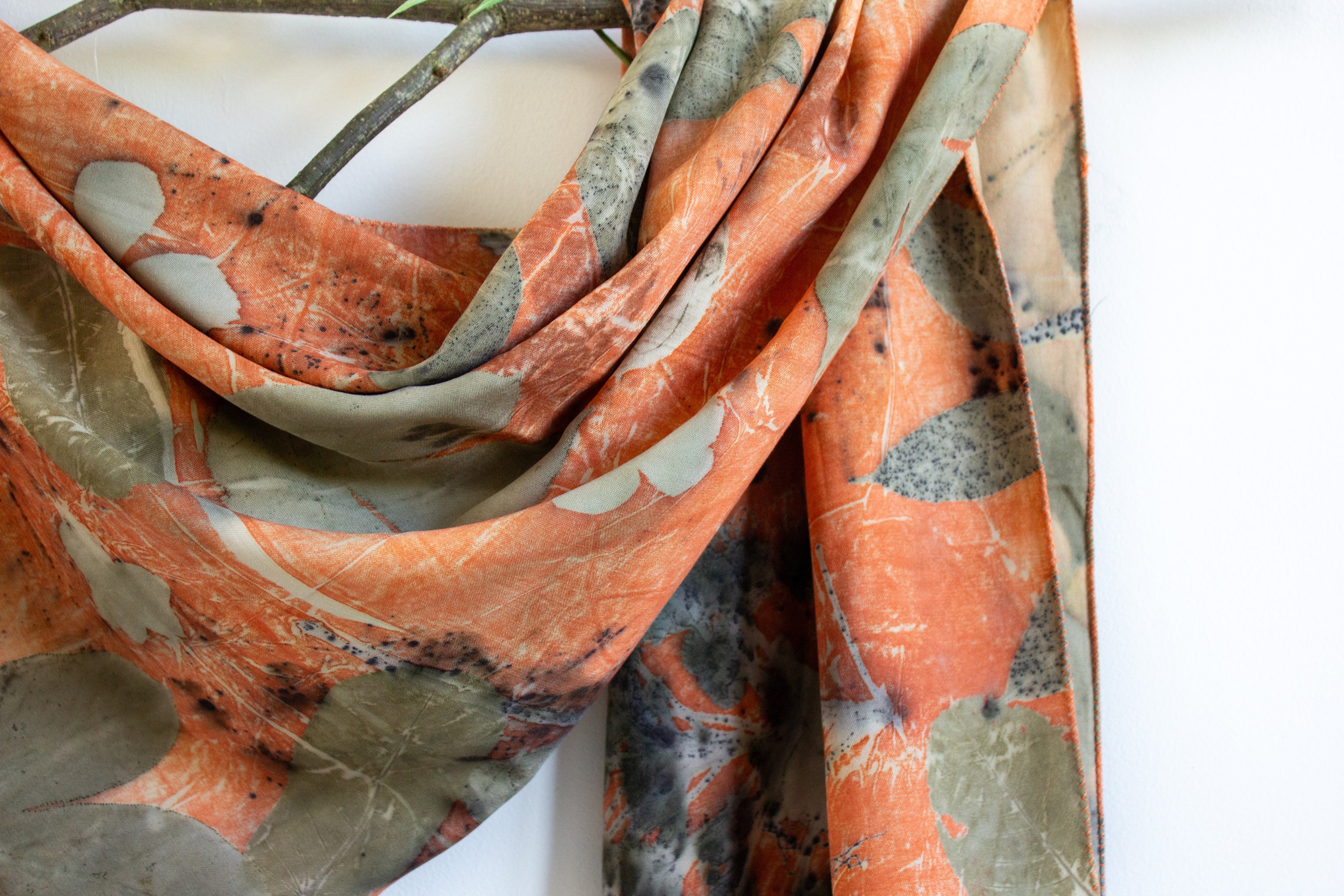 Orange Cotton Scarf: Eco-Friendly Botanical Print