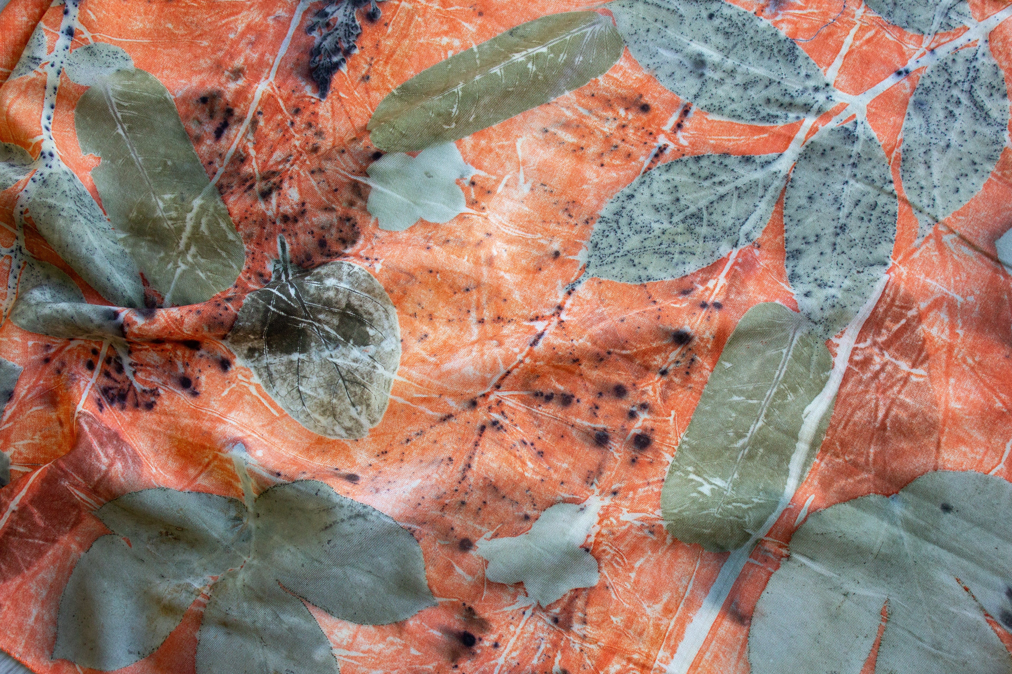 Orange Cotton Scarf: Eco-Friendly Botanical Print