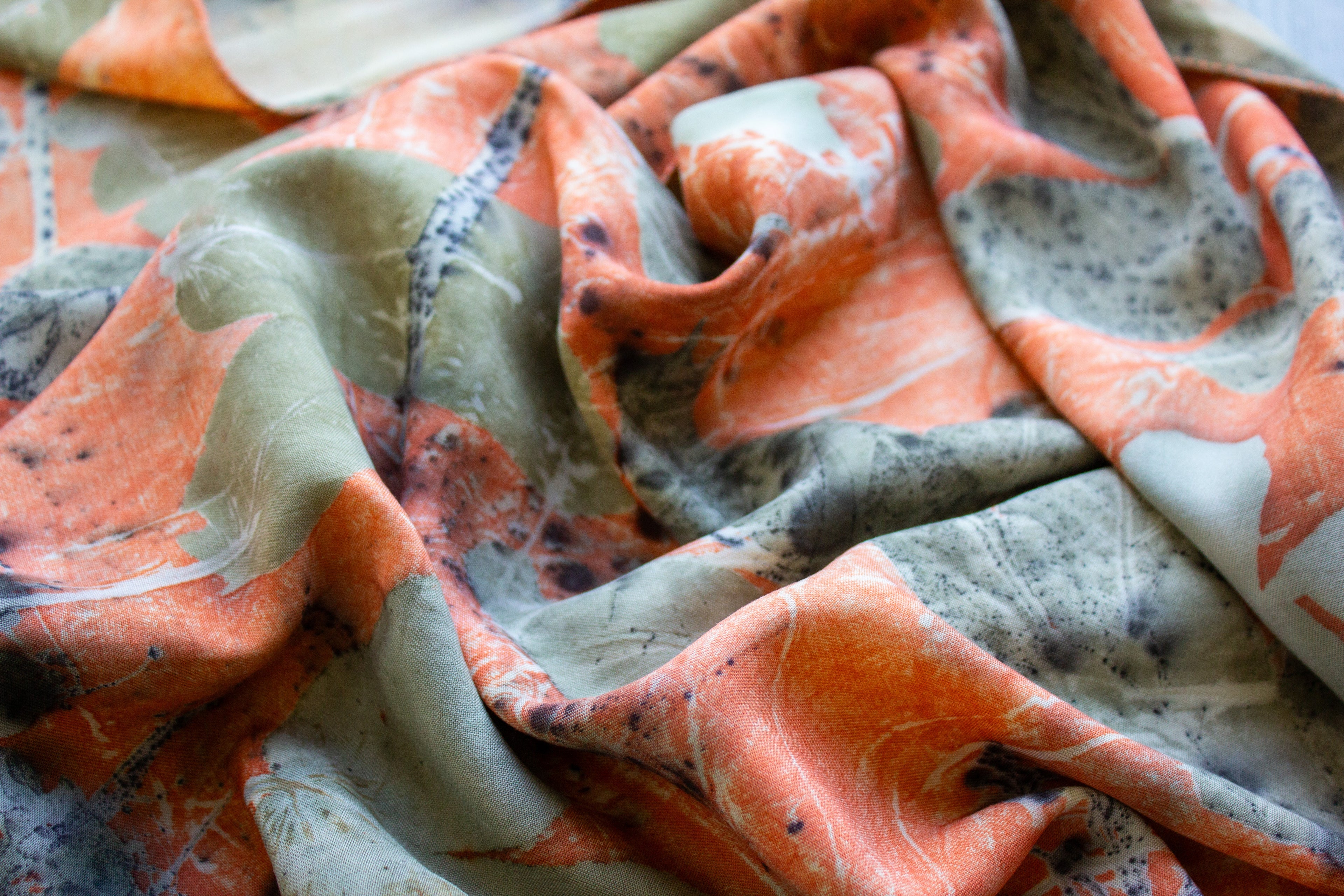 Orange Cotton Scarf: Eco-Friendly Botanical Print