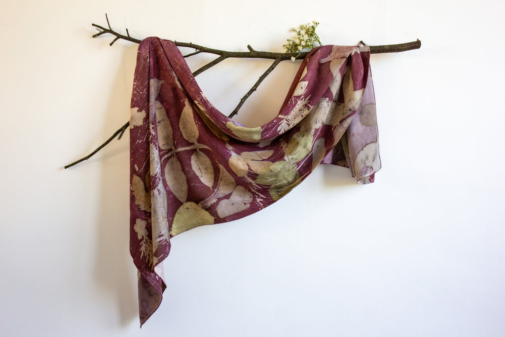 Purple Cotton Scarf Botanical Print
