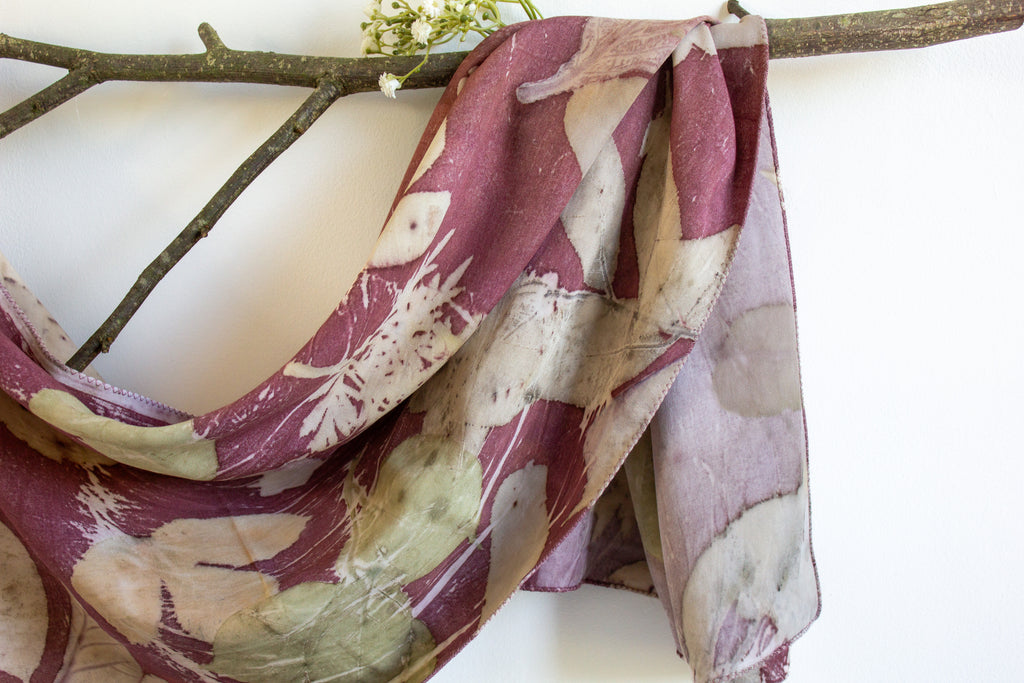 Purple Cotton Scarf Botanical Print