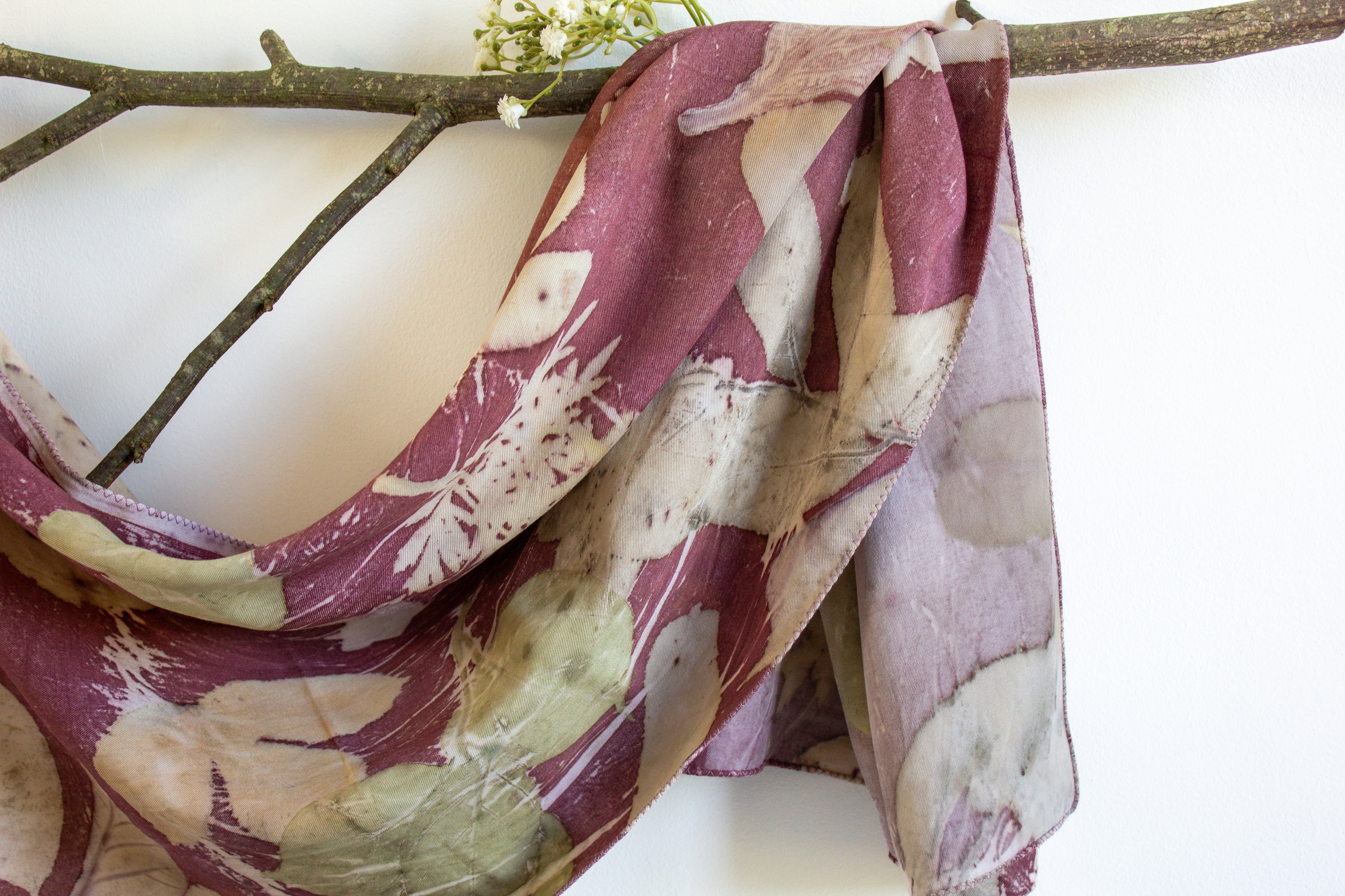 Purple Cotton Scarf Botanical Print