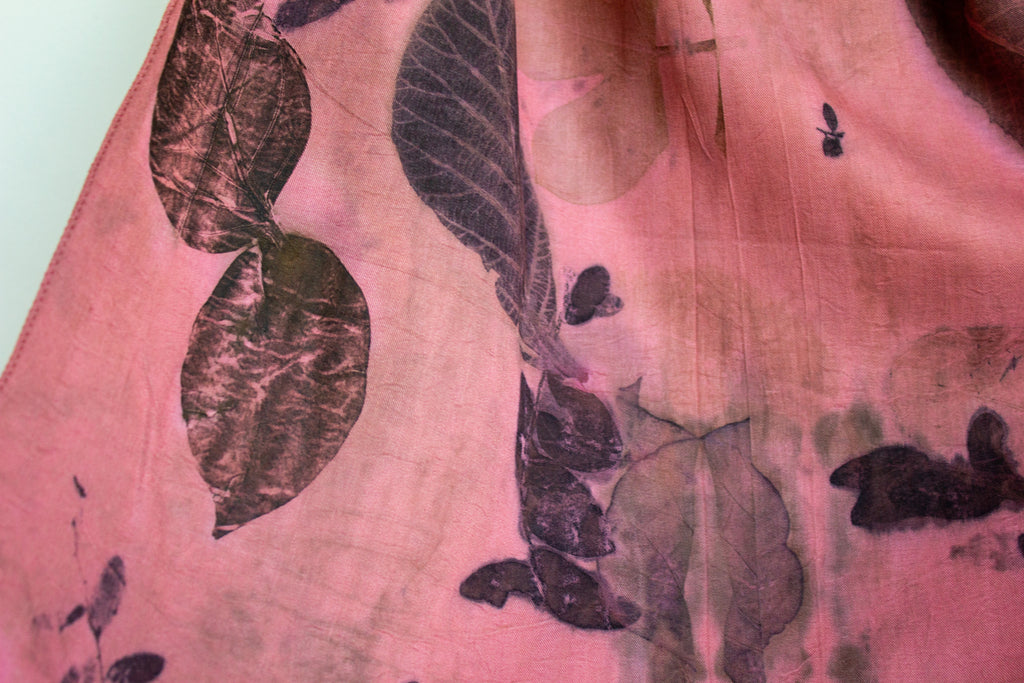Dark Pink Cotton Scarf Botanical Print