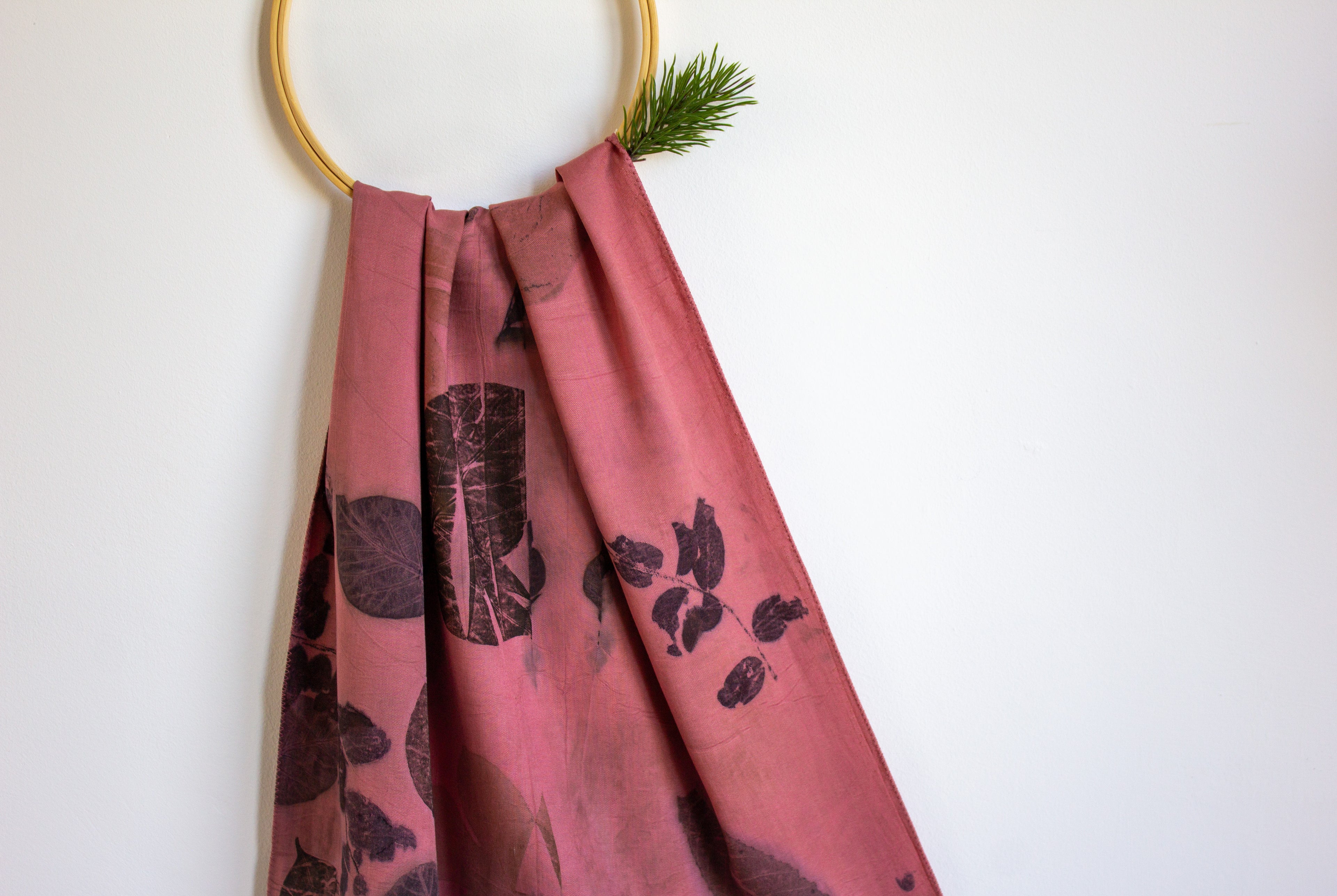 Dark Pink Cotton Scarf Botanical Print