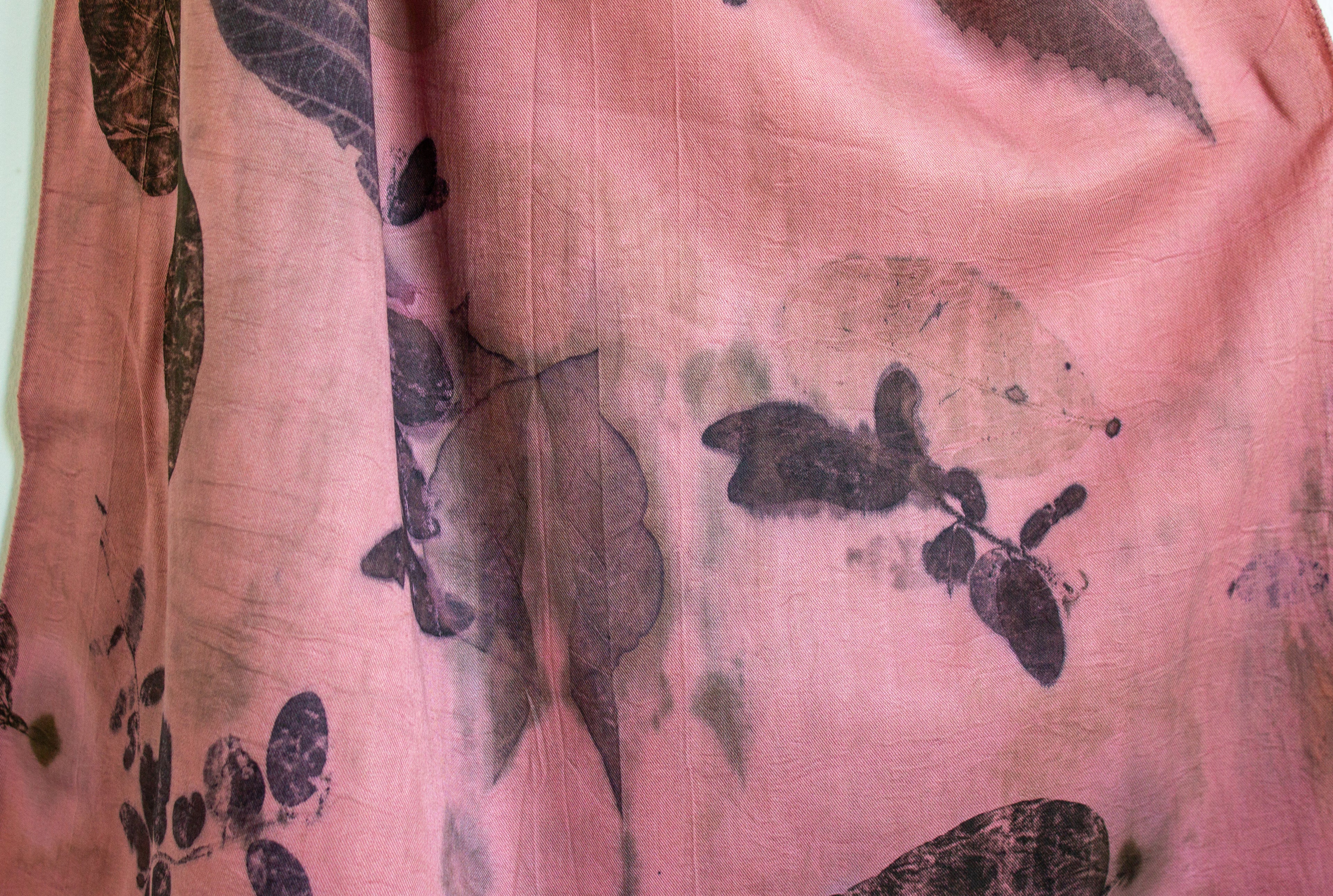 Dark Pink Cotton Scarf Botanical Print