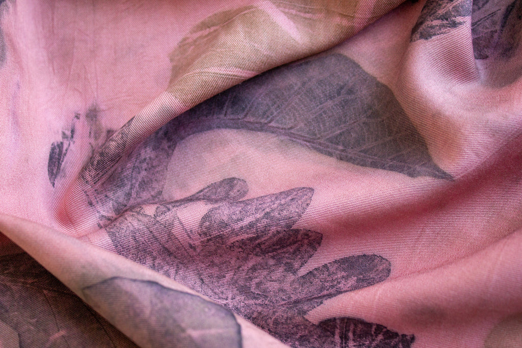Dark Pink Cotton Scarf Botanical Print