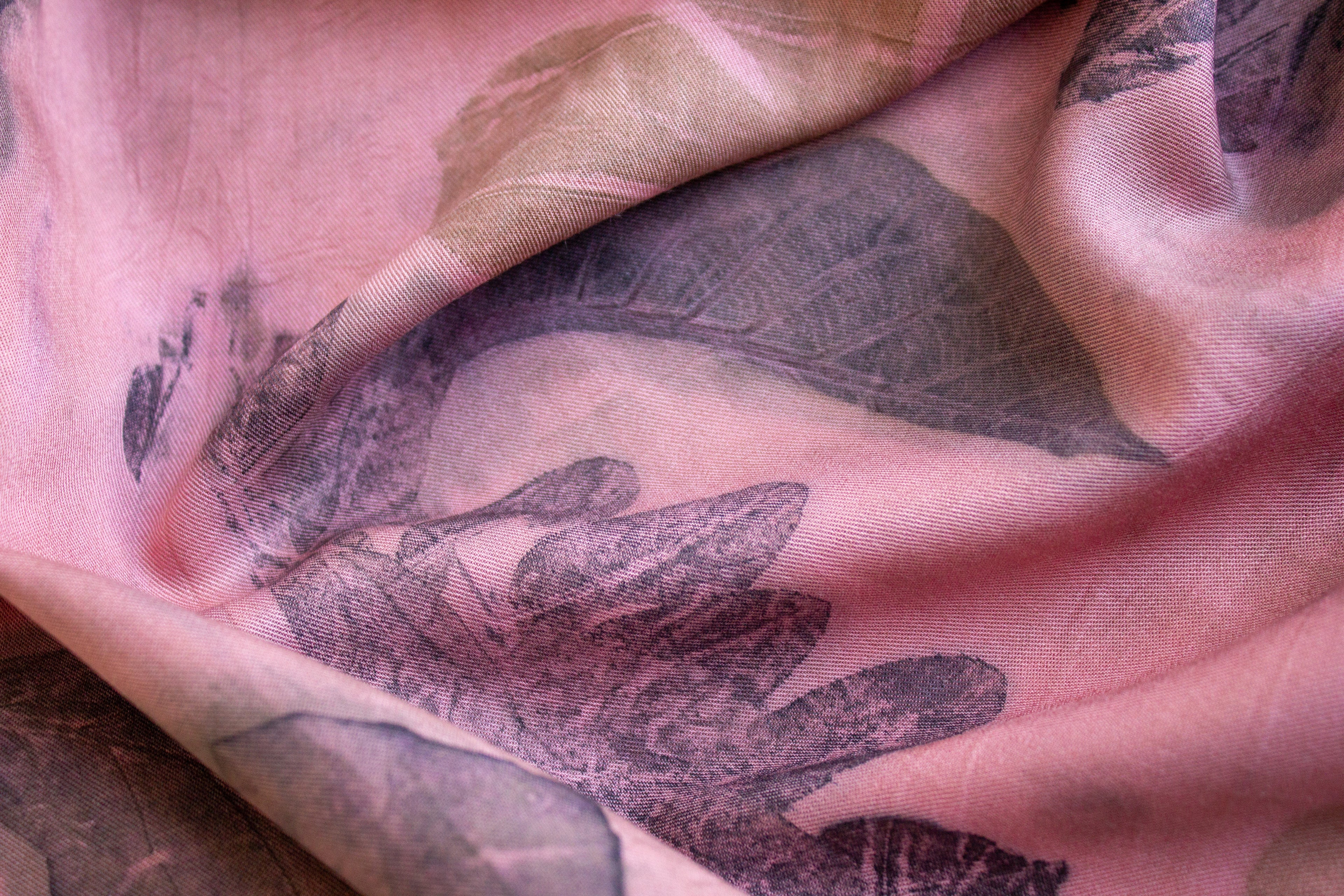 Dark Pink Cotton Scarf Botanical Print
