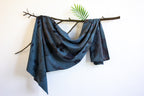 Blue Cotton Scarf Ecoprinted With Real Leaves