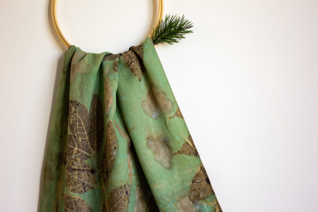Green Cotton Scarf Botanical Print