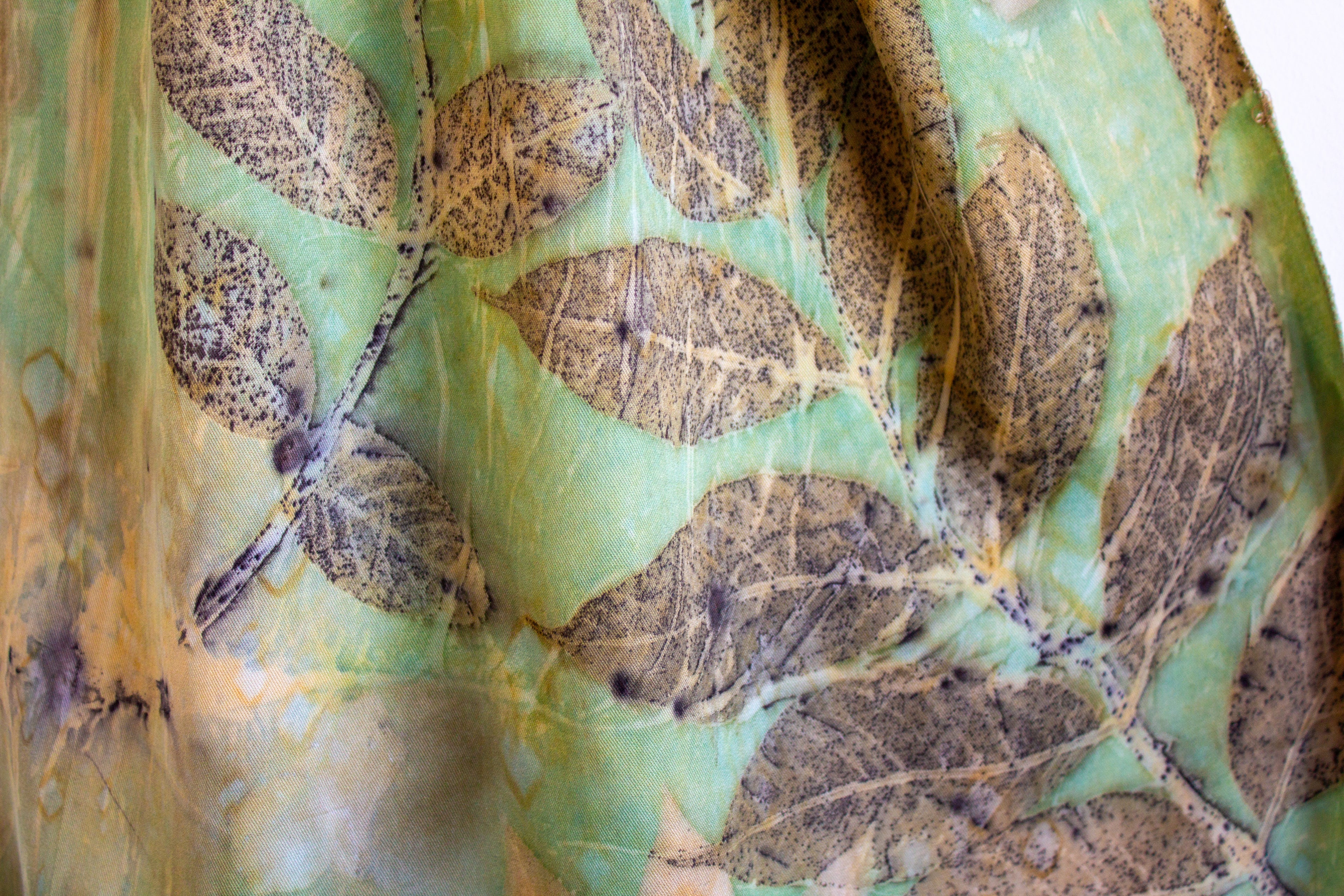 Green Cotton Scarf Botanical Print