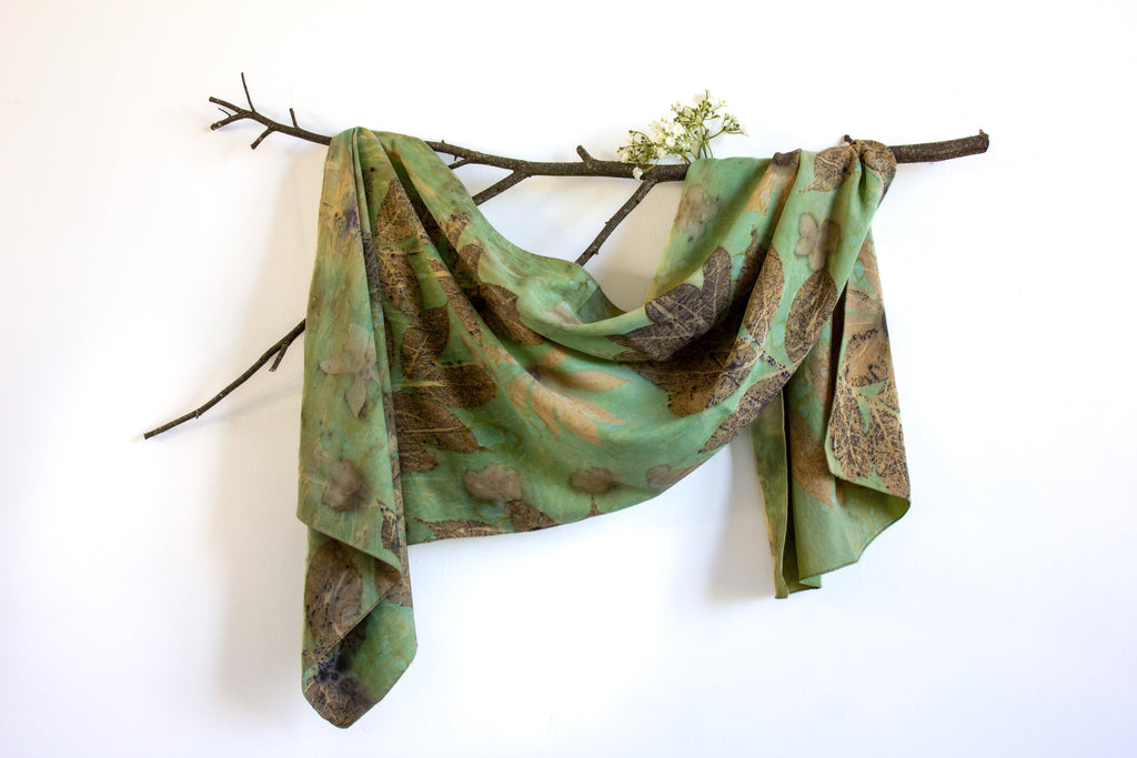 Green Cotton Scarf Botanical Print