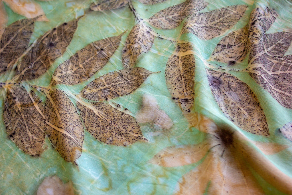 Green Cotton Scarf Botanical Print
