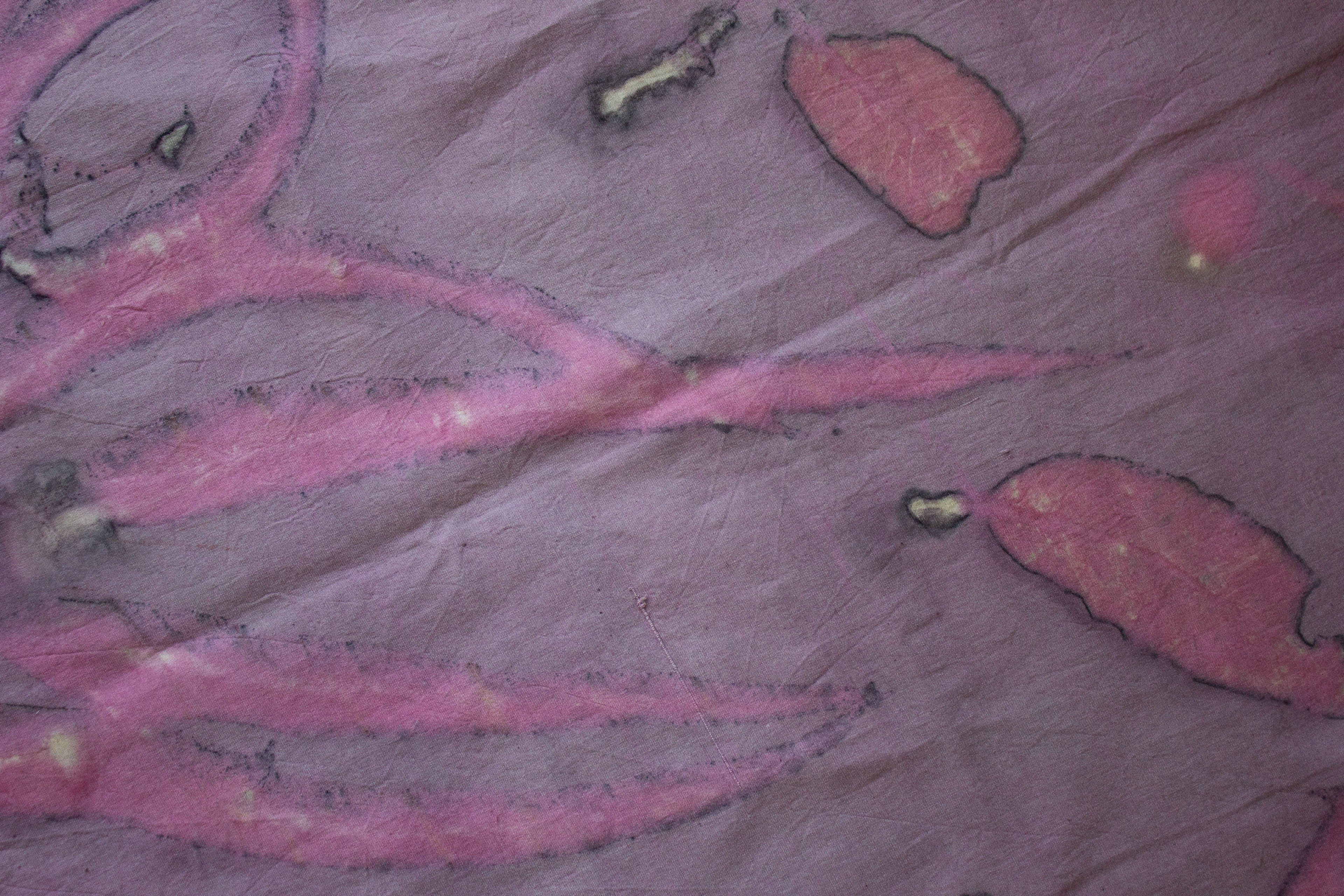 Purple And Pink Cotton Scarf Ecoprinted With Real Leaves