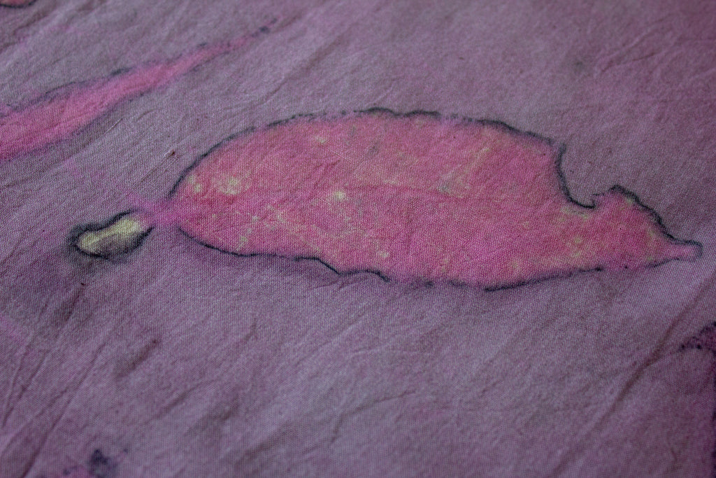 Purple And Pink Cotton Scarf Ecoprinted With Real Leaves