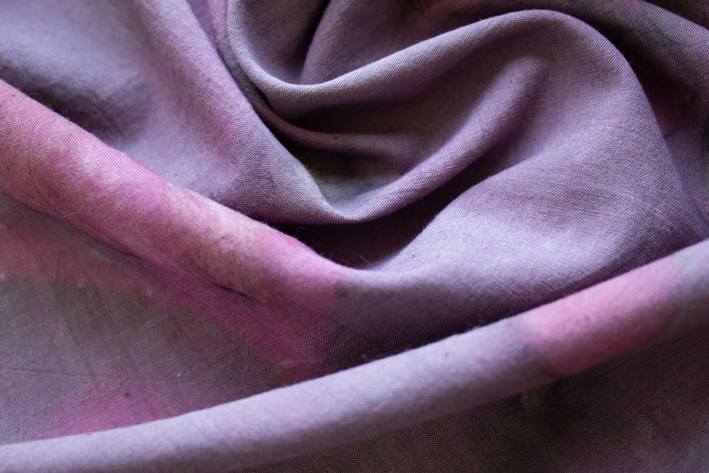 Purple And Pink Cotton Scarf Ecoprinted With Real Leaves
