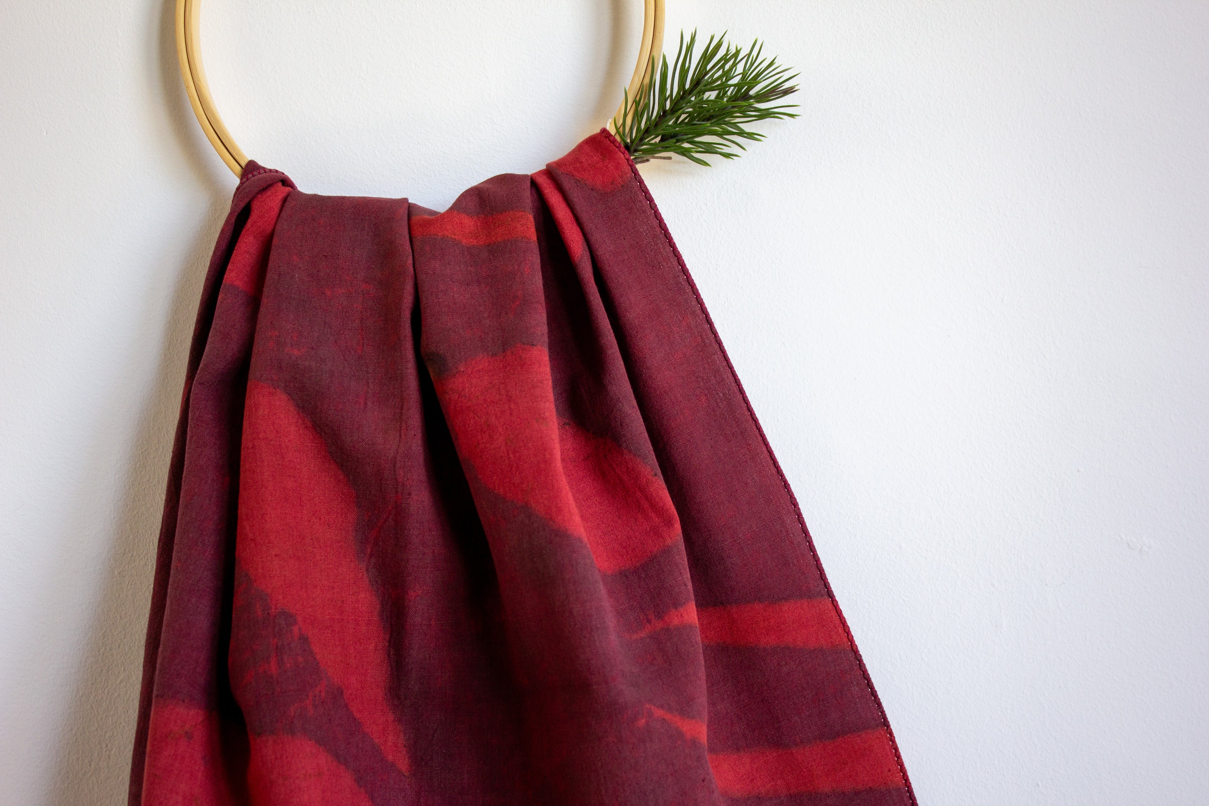 Maroon Cotton Scarf Ecoprinted With Real Leaves