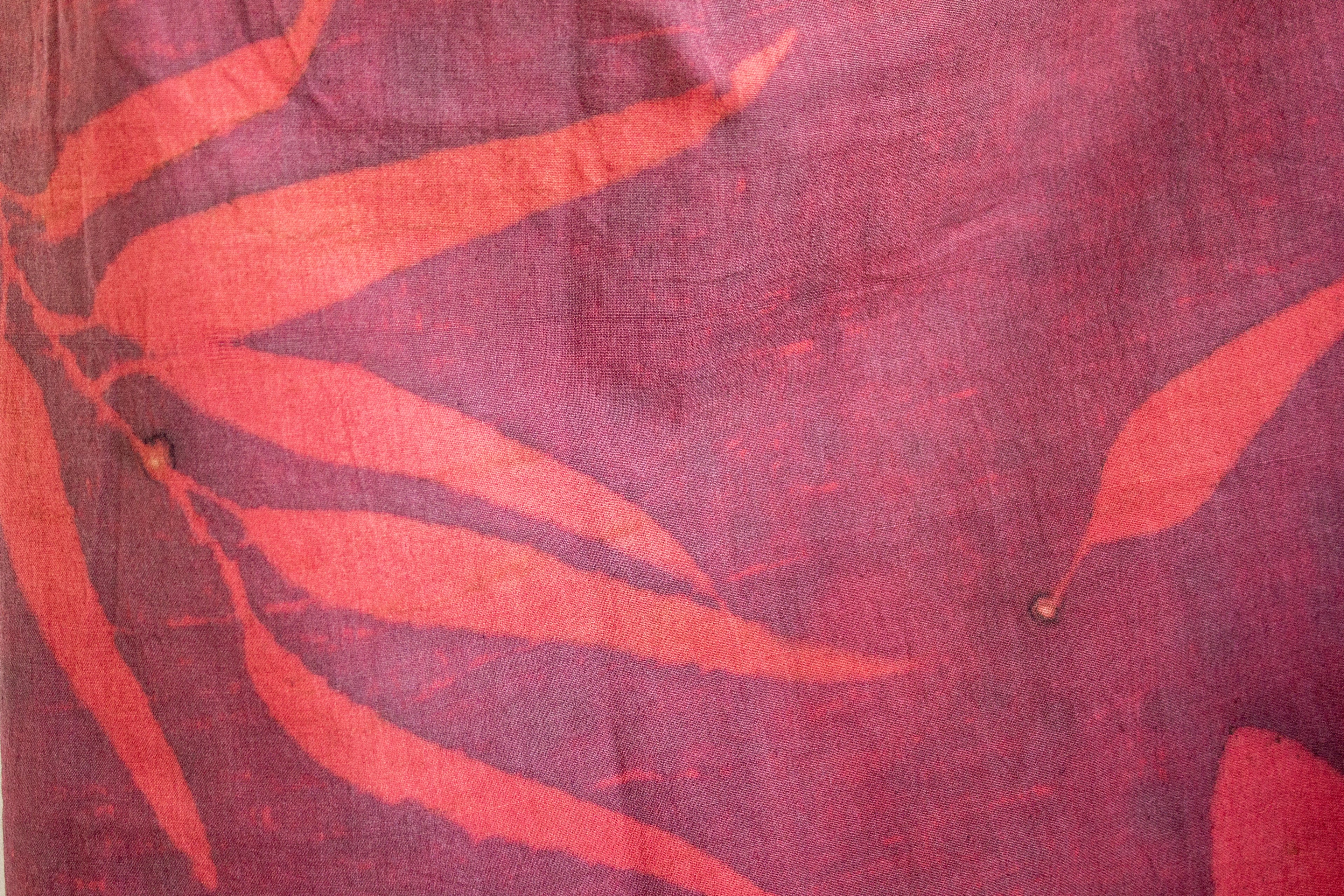 Maroon Cotton Scarf Ecoprinted With Real Leaves