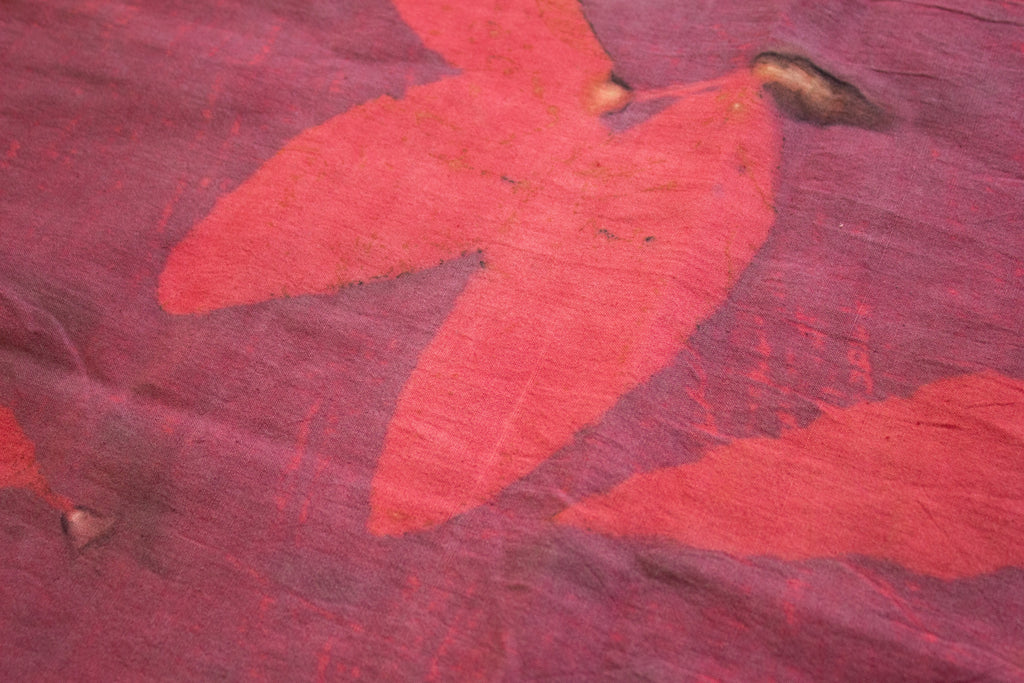Maroon Cotton Scarf Ecoprinted With Real Leaves