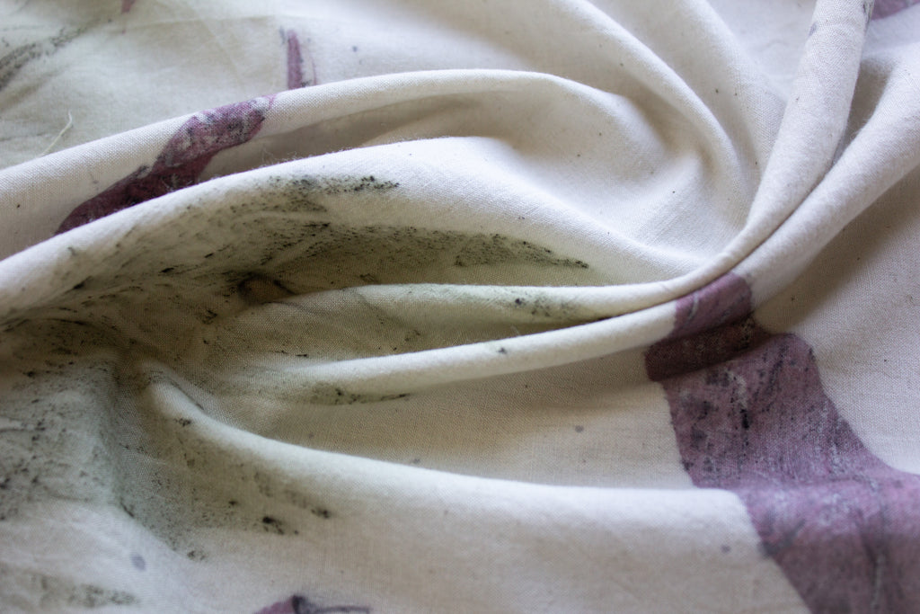 White Cotton Scarf Ecoprinted: Silver Oak and Eucalyptus