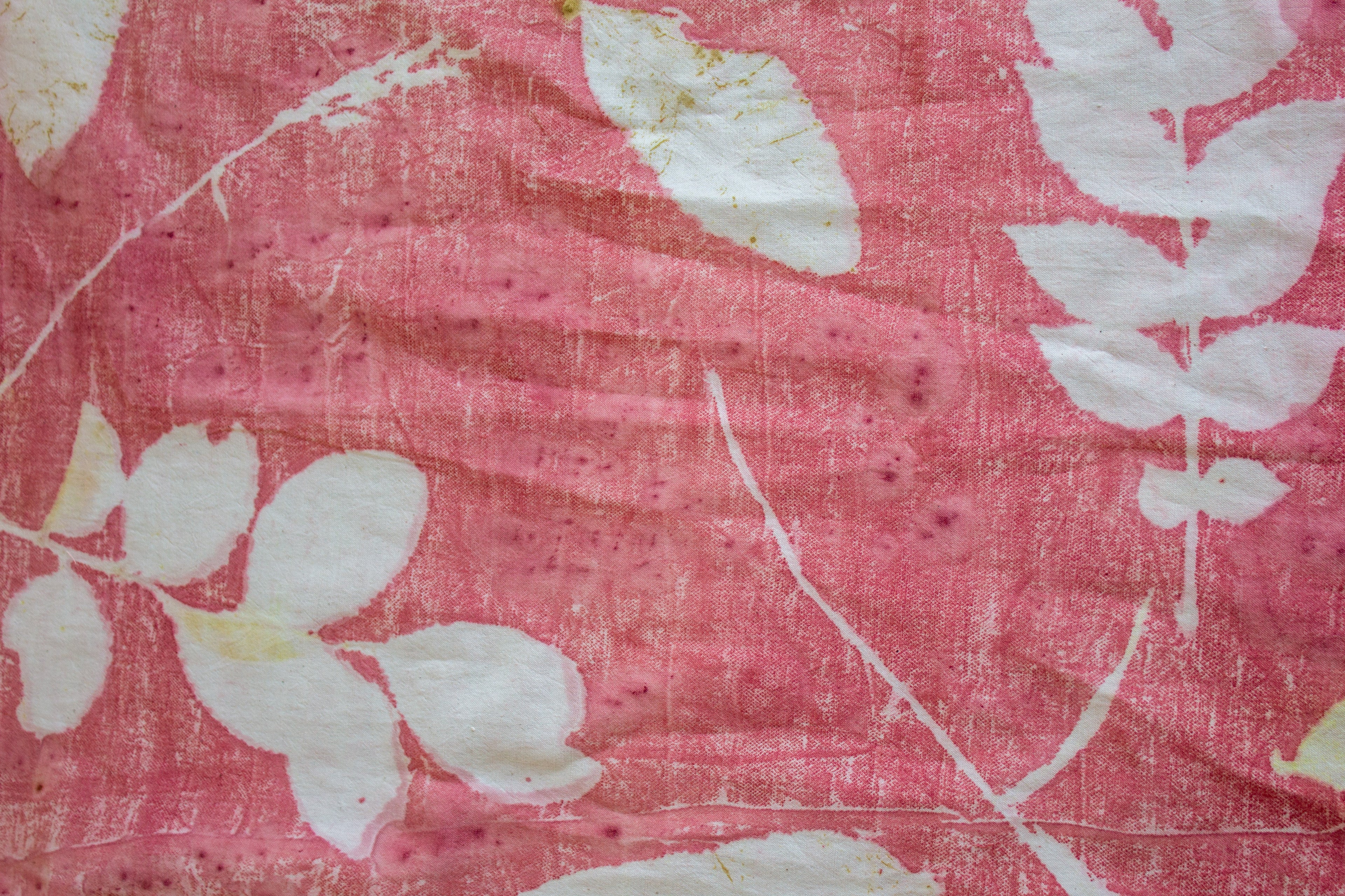 Red Cotton Scarf Ecoprinted With Real Leaves