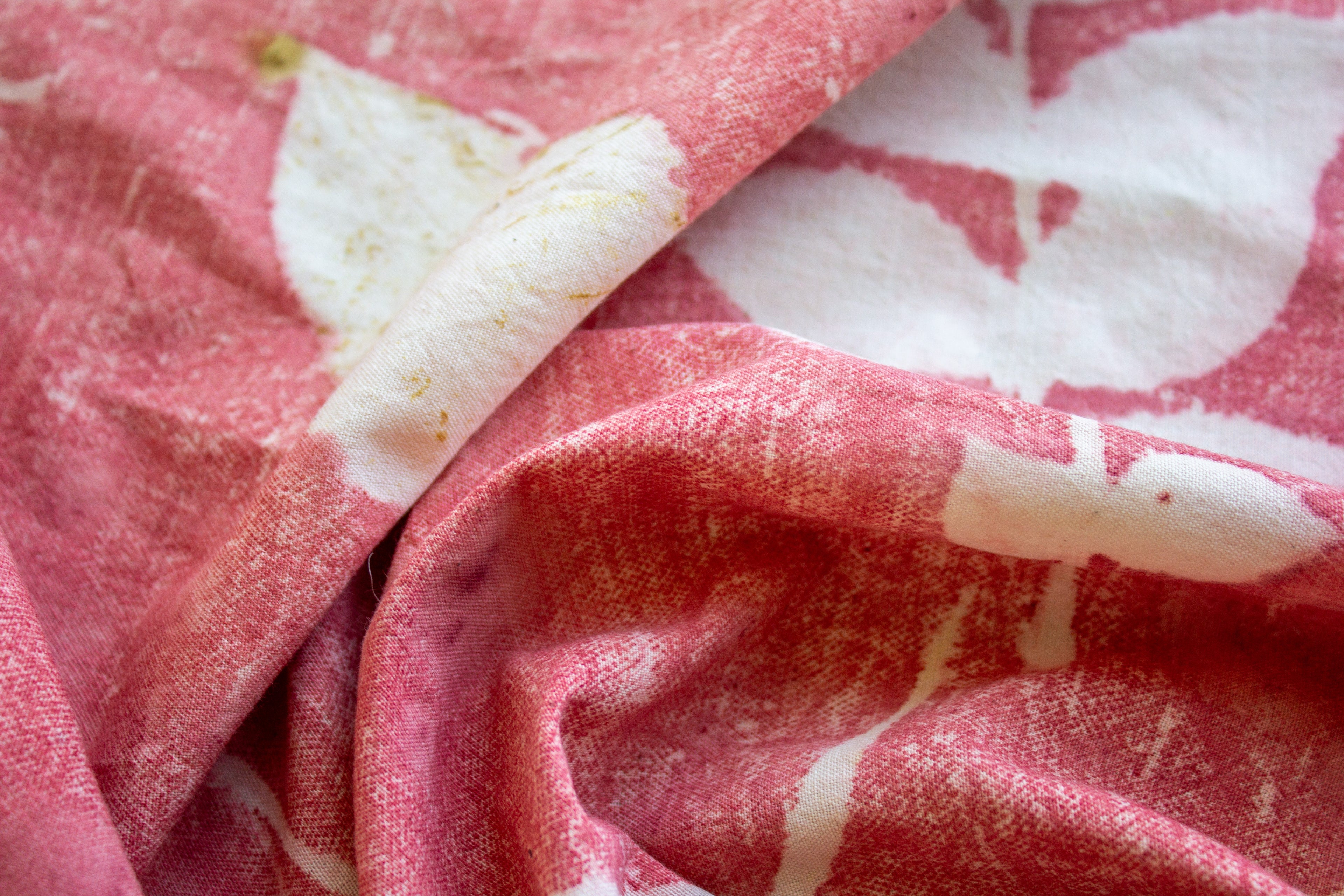 Red Cotton Scarf Ecoprinted With Real Leaves