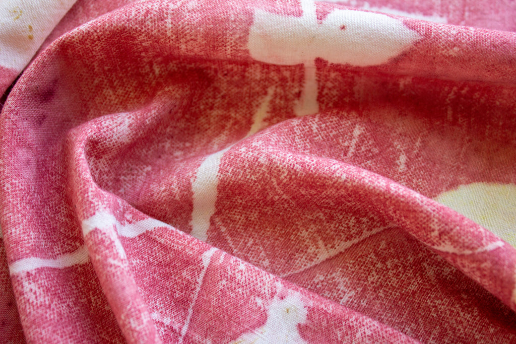 Red Cotton Scarf Ecoprinted With Real Leaves