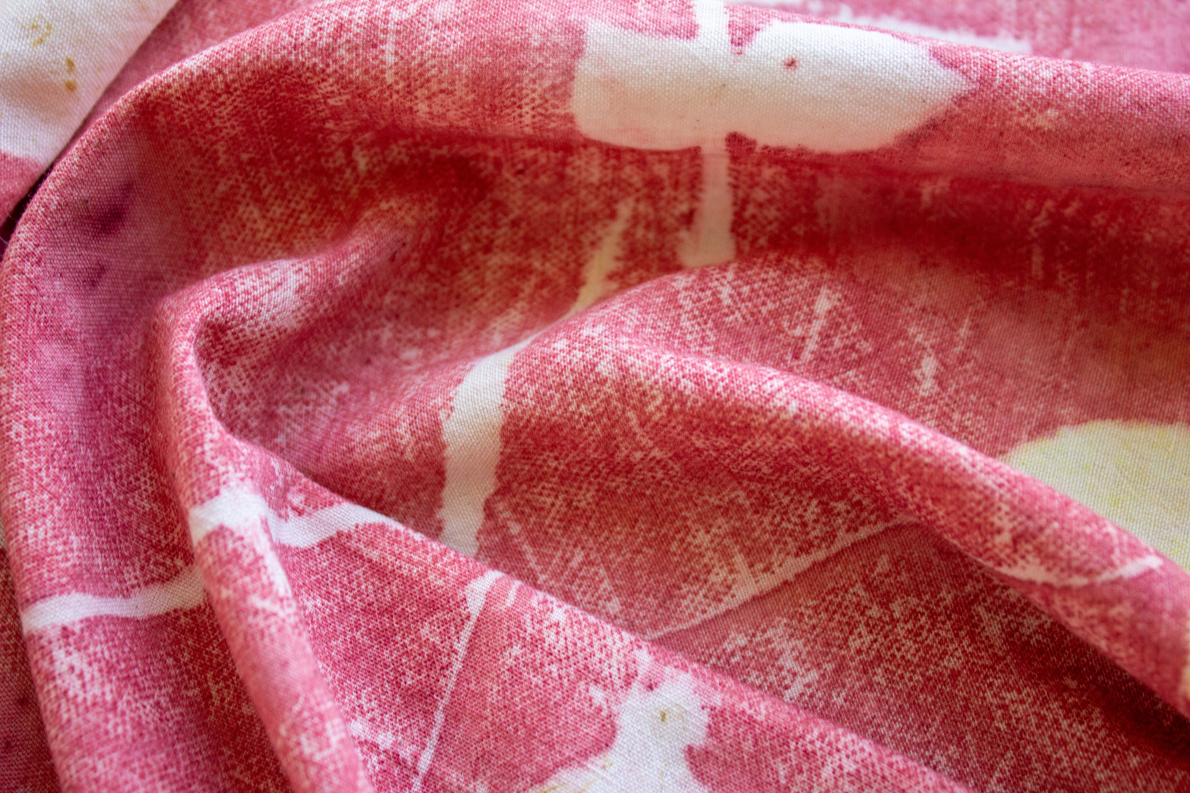 Red Cotton Scarf Ecoprinted With Real Leaves