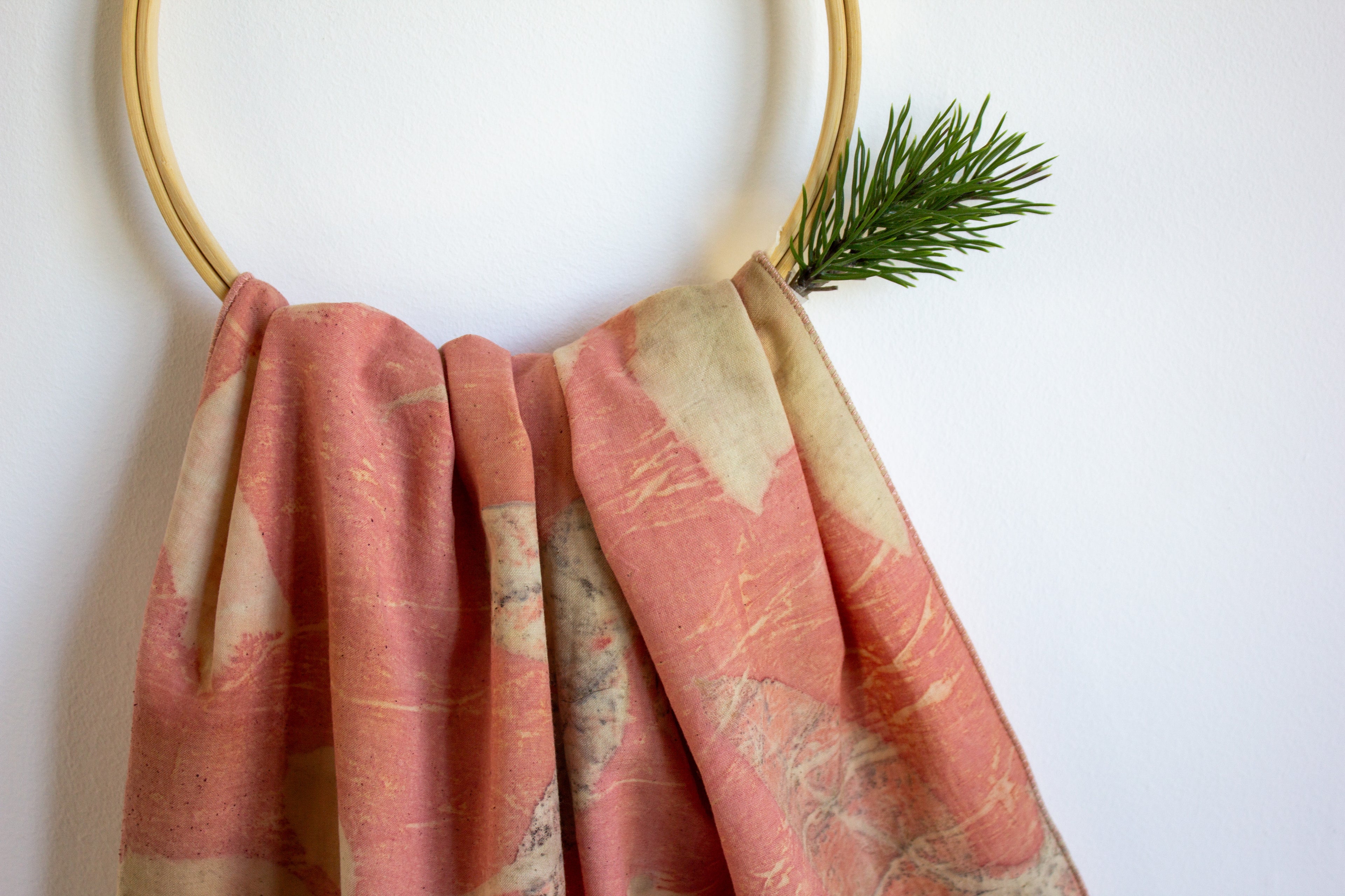 Pink Cotton Scarf Ecoprinted With Real Leaves