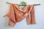 Pink Cotton Scarf Ecoprinted With Real Leaves
