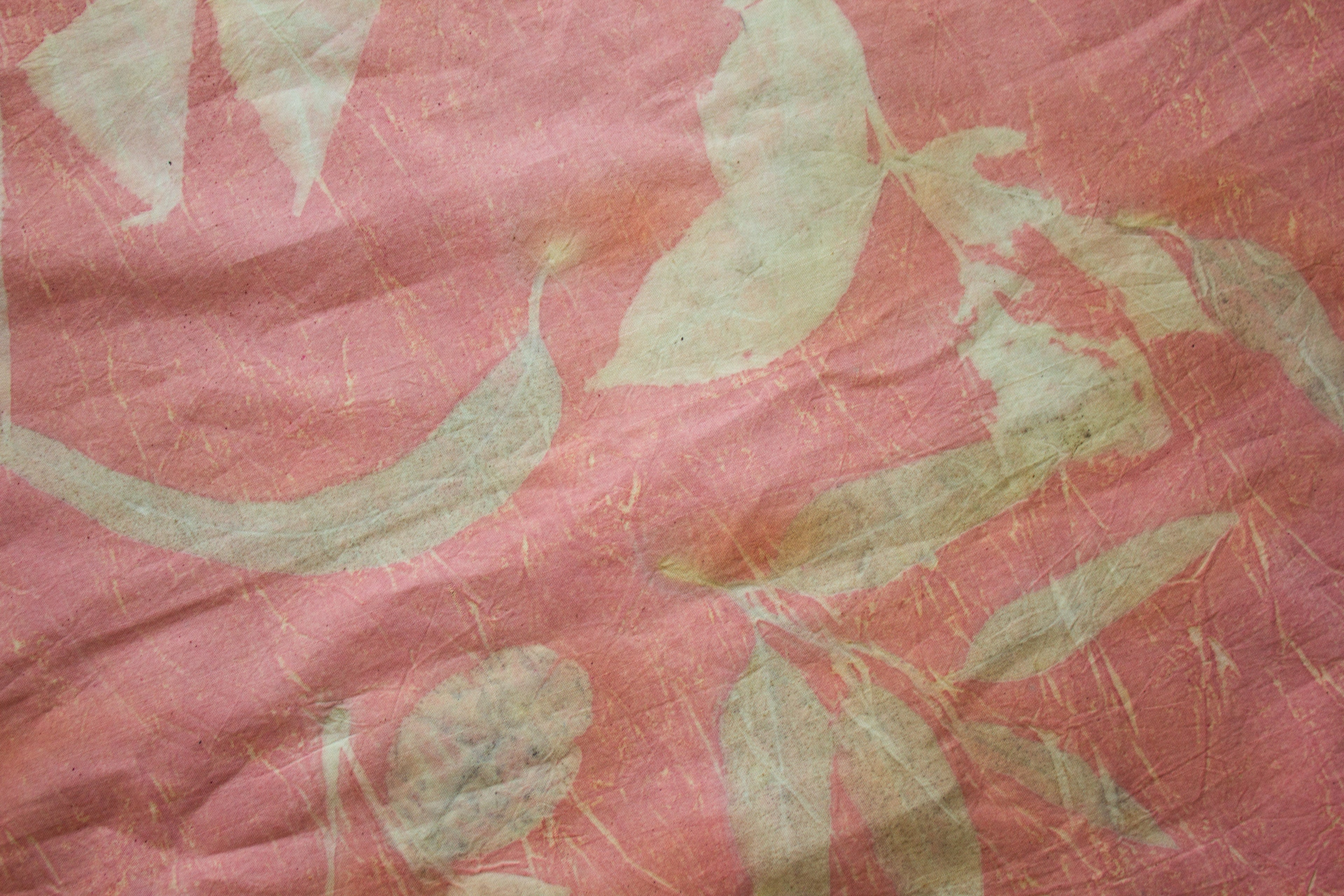 Pink Cotton Scarf Ecoprinted With Real Leaves