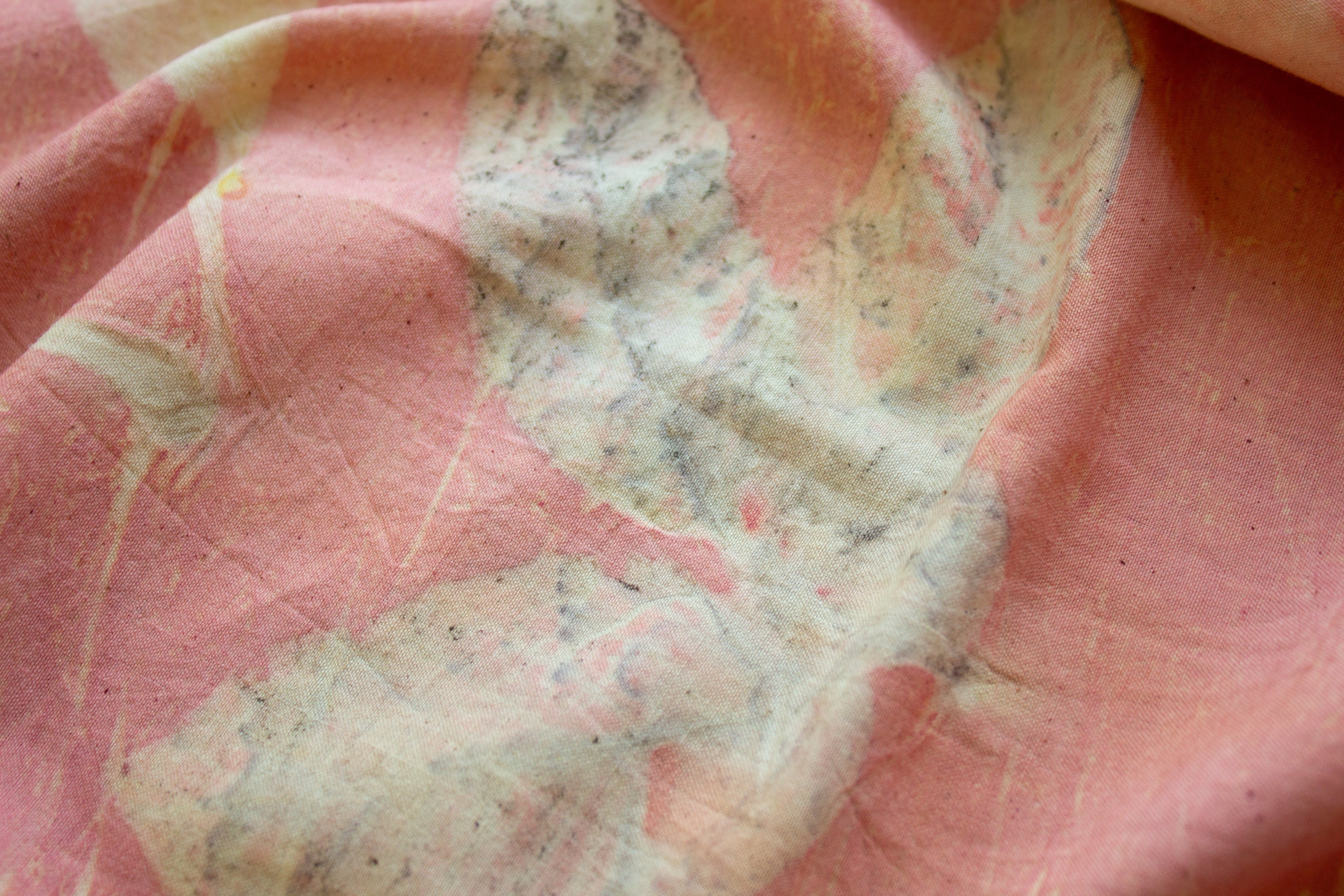 Pink Cotton Scarf Ecoprinted With Real Leaves