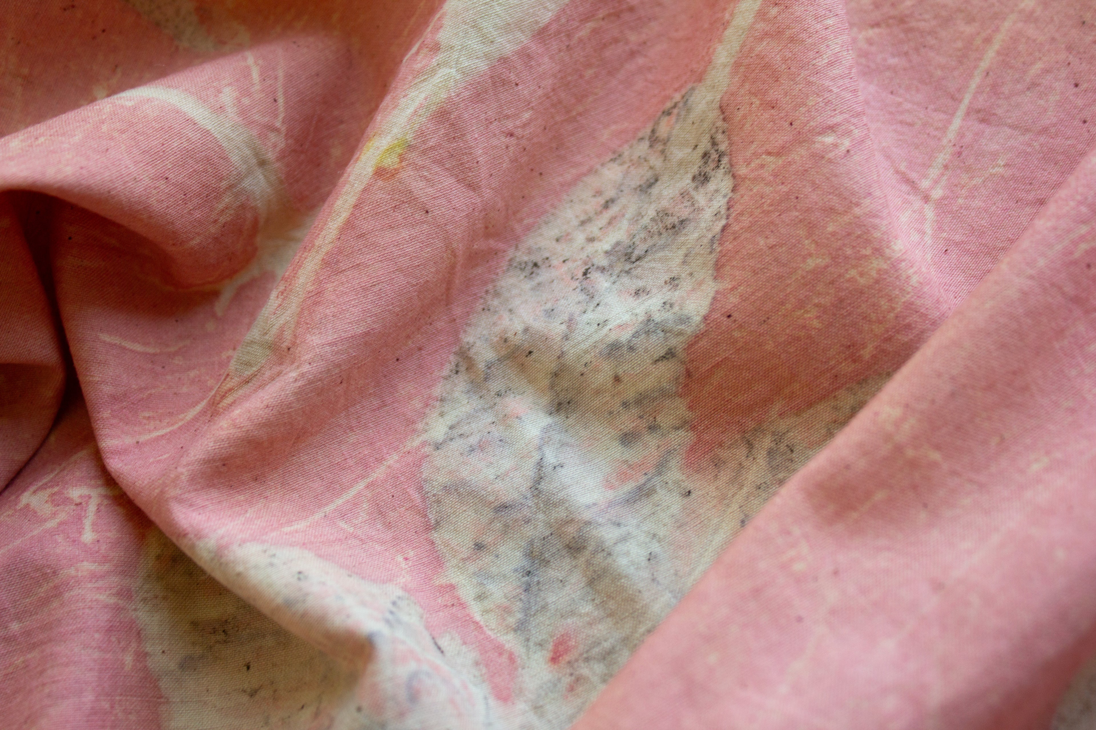 Pink Cotton Scarf Ecoprinted With Real Leaves