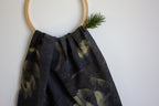 Black And Yellow Cotton Scarf Ecoprinted With Real Leaves
