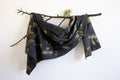 Black And Yellow Cotton Scarf Ecoprinted With Real Leaves