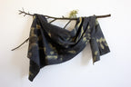 Black And Yellow Cotton Scarf Ecoprinted With Real Leaves