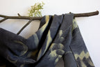 Black And Yellow Cotton Scarf Ecoprinted With Real Leaves