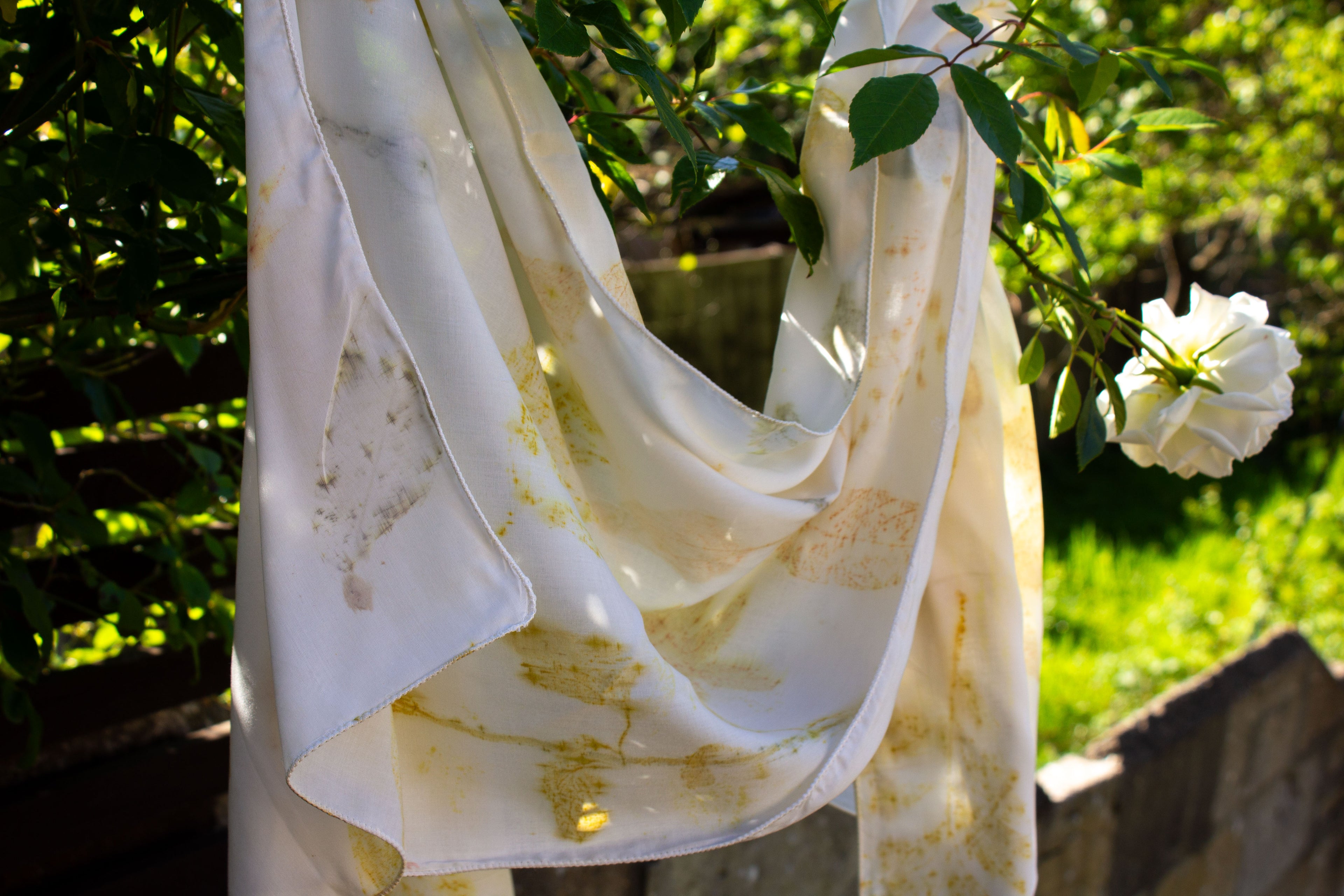 Rose Fabric Scarf Eco Printed: Mixed Leaf Design