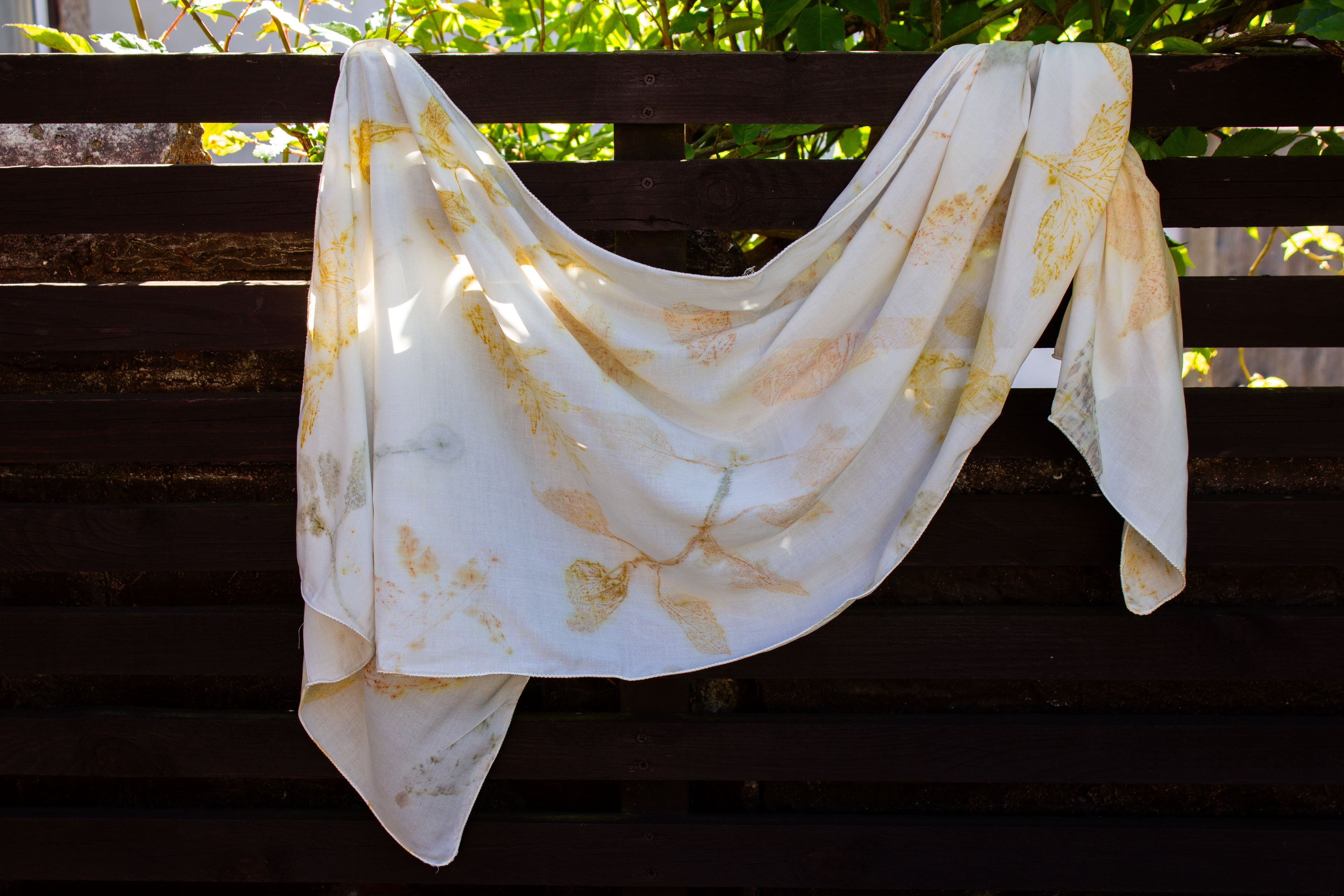 Rose Fabric Scarf Eco Printed: Mixed Leaf Design