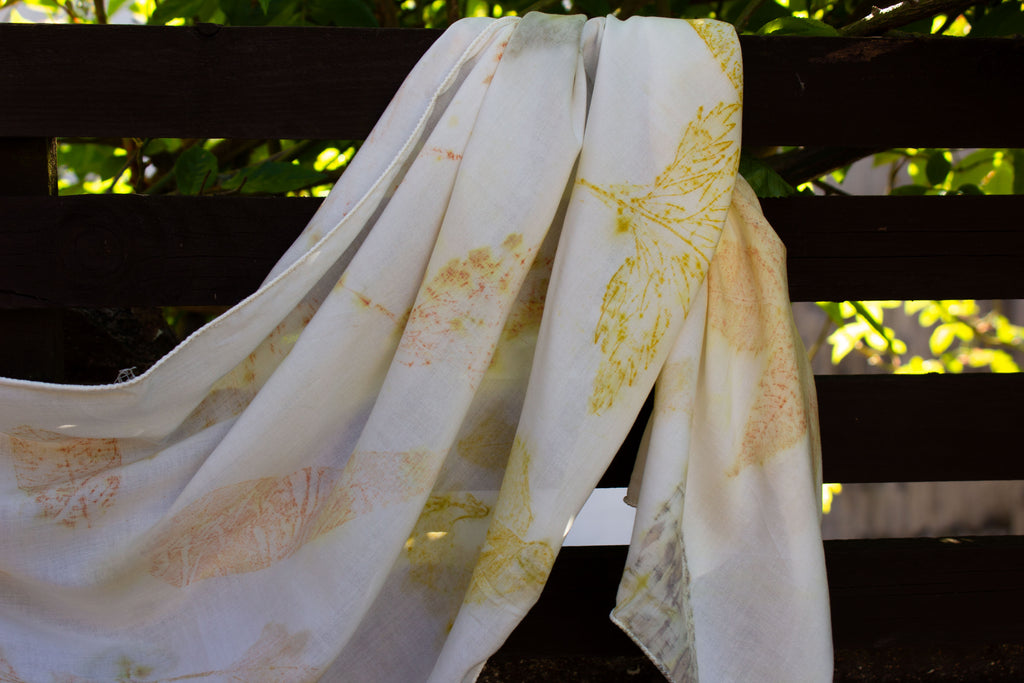 Rose Fabric Scarf Eco Printed: Mixed Leaf Design
