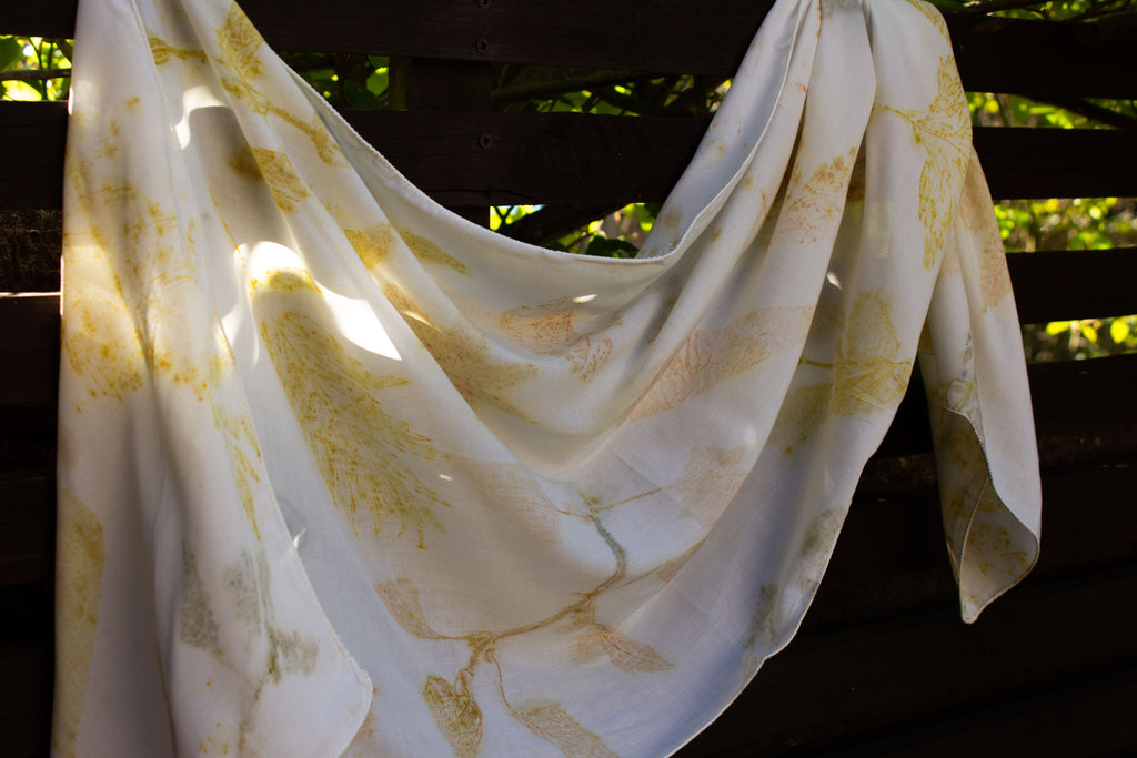 Rose Fabric Scarf Eco Printed: Mixed Leaf Design