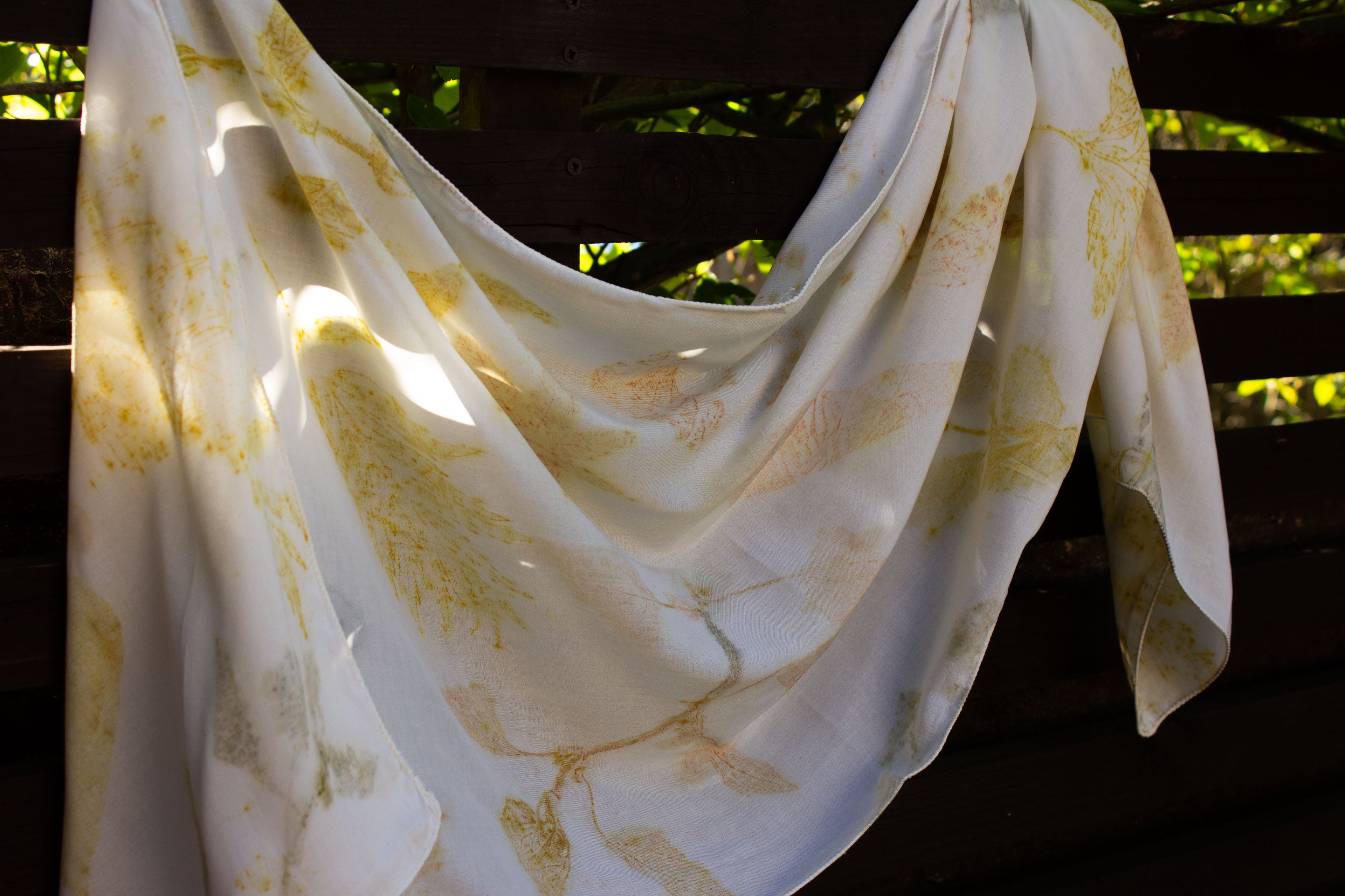 Rose Fabric Scarf Eco Printed: Mixed Leaf Design