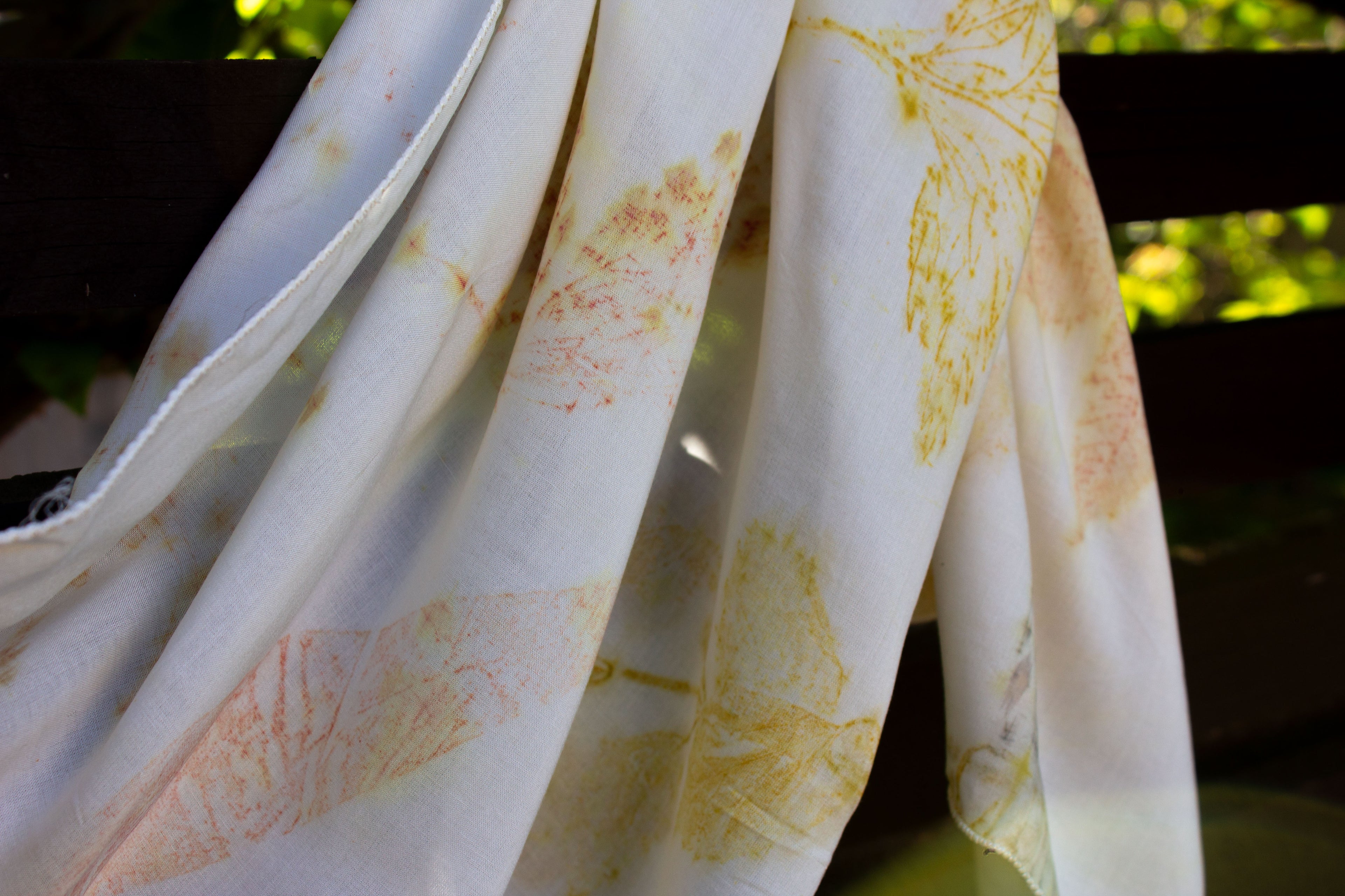 Rose Fabric Scarf Eco Printed: Mixed Leaf Design